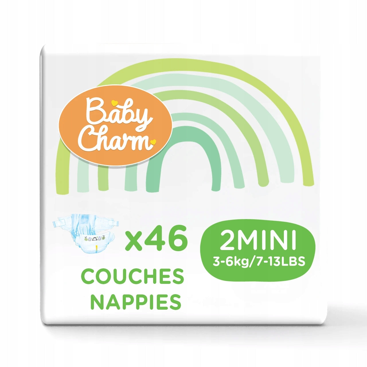 Pieluchy BabyCharm 2 Mini 3-6 kg 46 szt Super Dry Flex TANIO Packaging status original