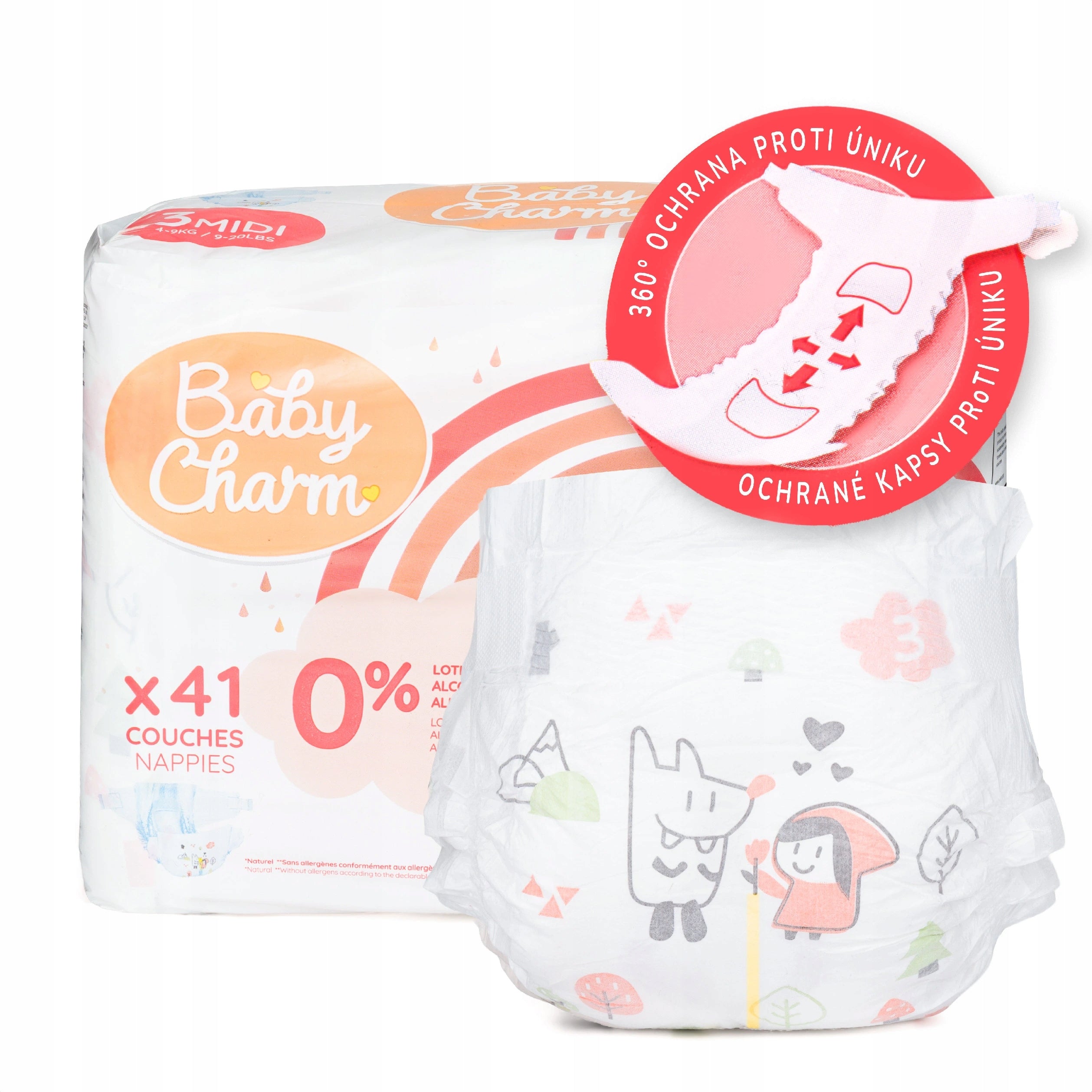 Pieluchy BabyCharm 3 Midi 4-9 kg 41 szt Premium Super Dry Flex TANIO