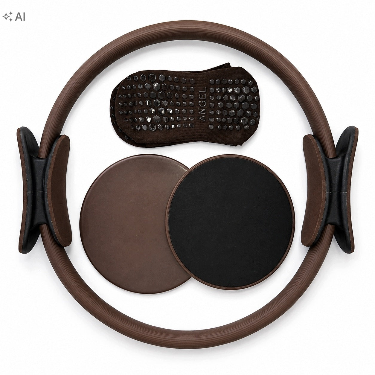 Pilates Ring Set 35 cm Slip Discs Socks Brown