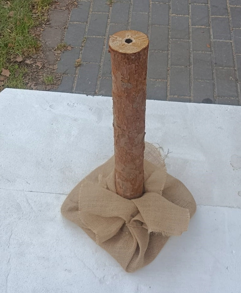 Pine Stand with Jute for Artificial Christmas Tree on Natural Tree Trunk