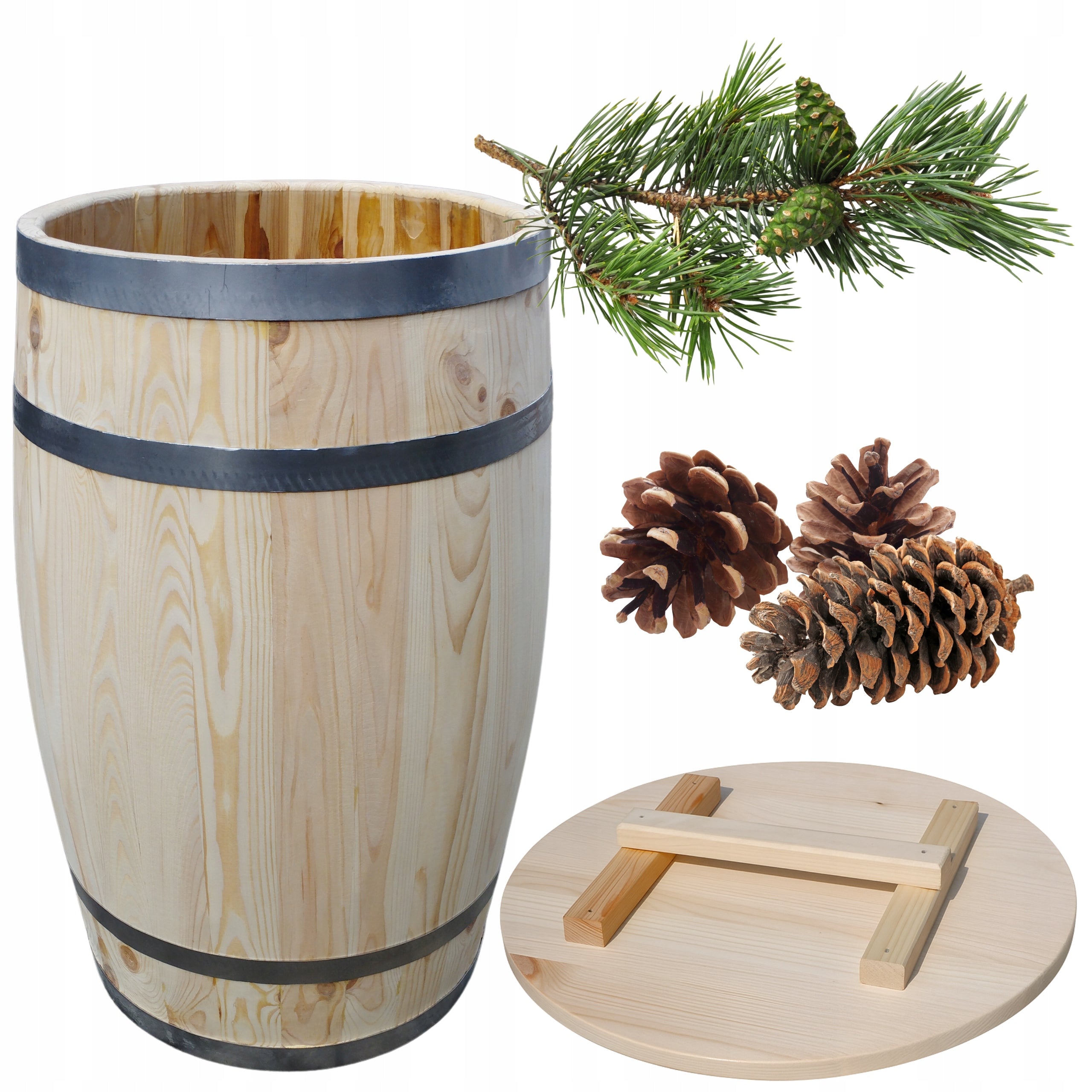 Pine barrel 135l for pickling cabbage and cucumbers with wooden lid Manufacturer code 135 naturalne solidne drewniana sosna drewno
