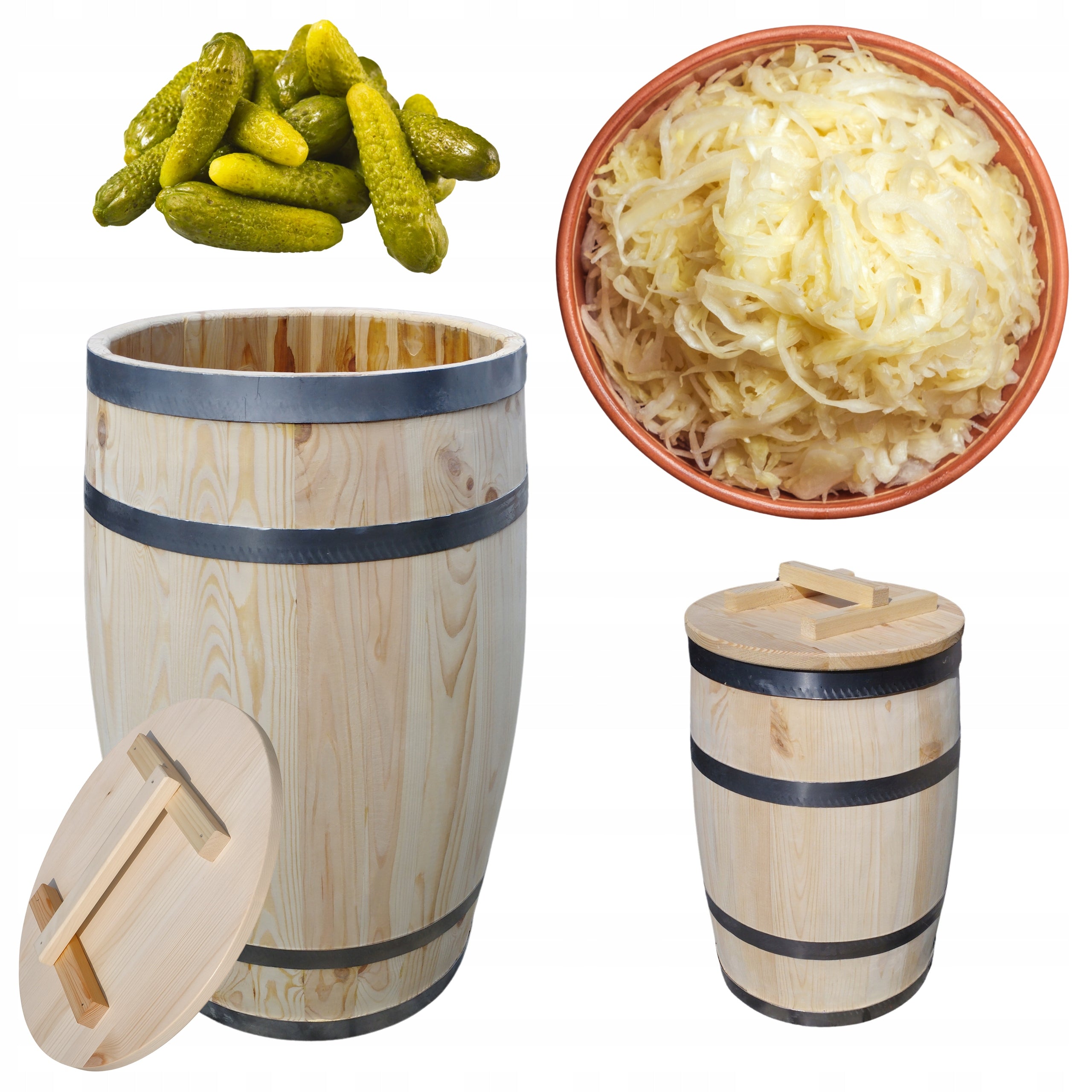 Pine barrel 135l for pickling cabbage and cucumbers with wooden lid