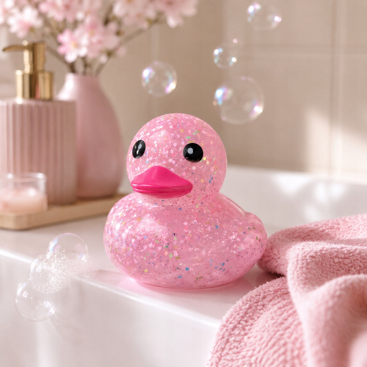 Pink Duck Rubber Squishy 17 cm Glitter Toy 12M+ Manufacturer code kol1
