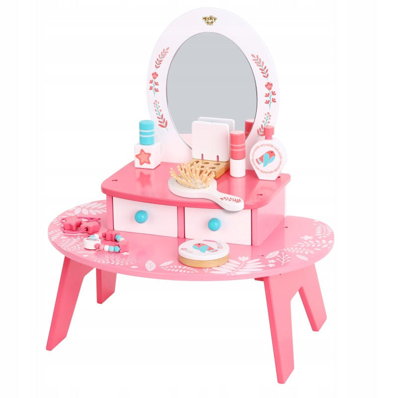 Pink Makeup Wooden Dressing Table with Mirror Tooky Toy