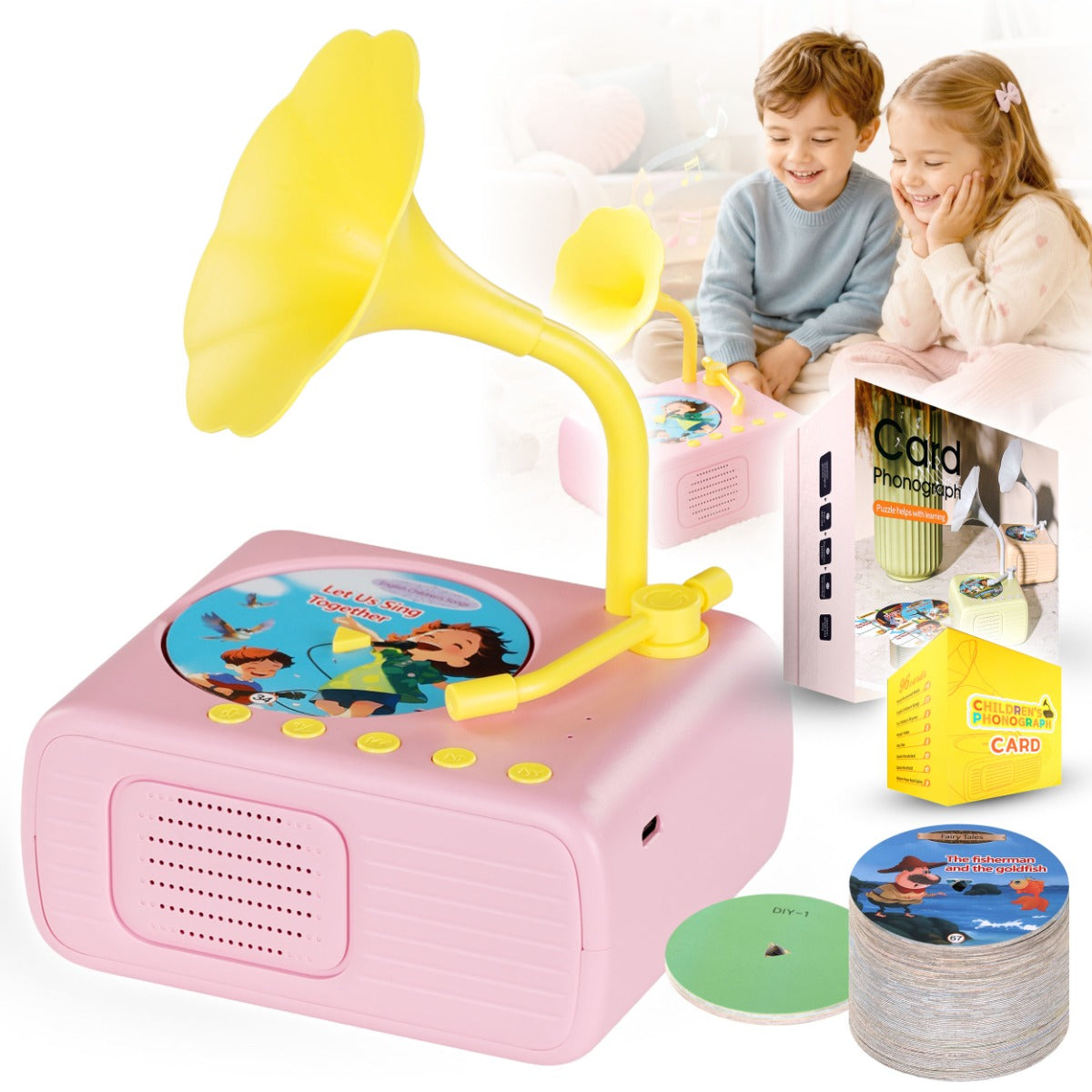 Pink Music Mixer Turntable for Kids + 96 Cards and Music Recording Manufacturer code GRAMOFON MUZYCZNY DLA DZIECI RÓŻOWY 96 KART
