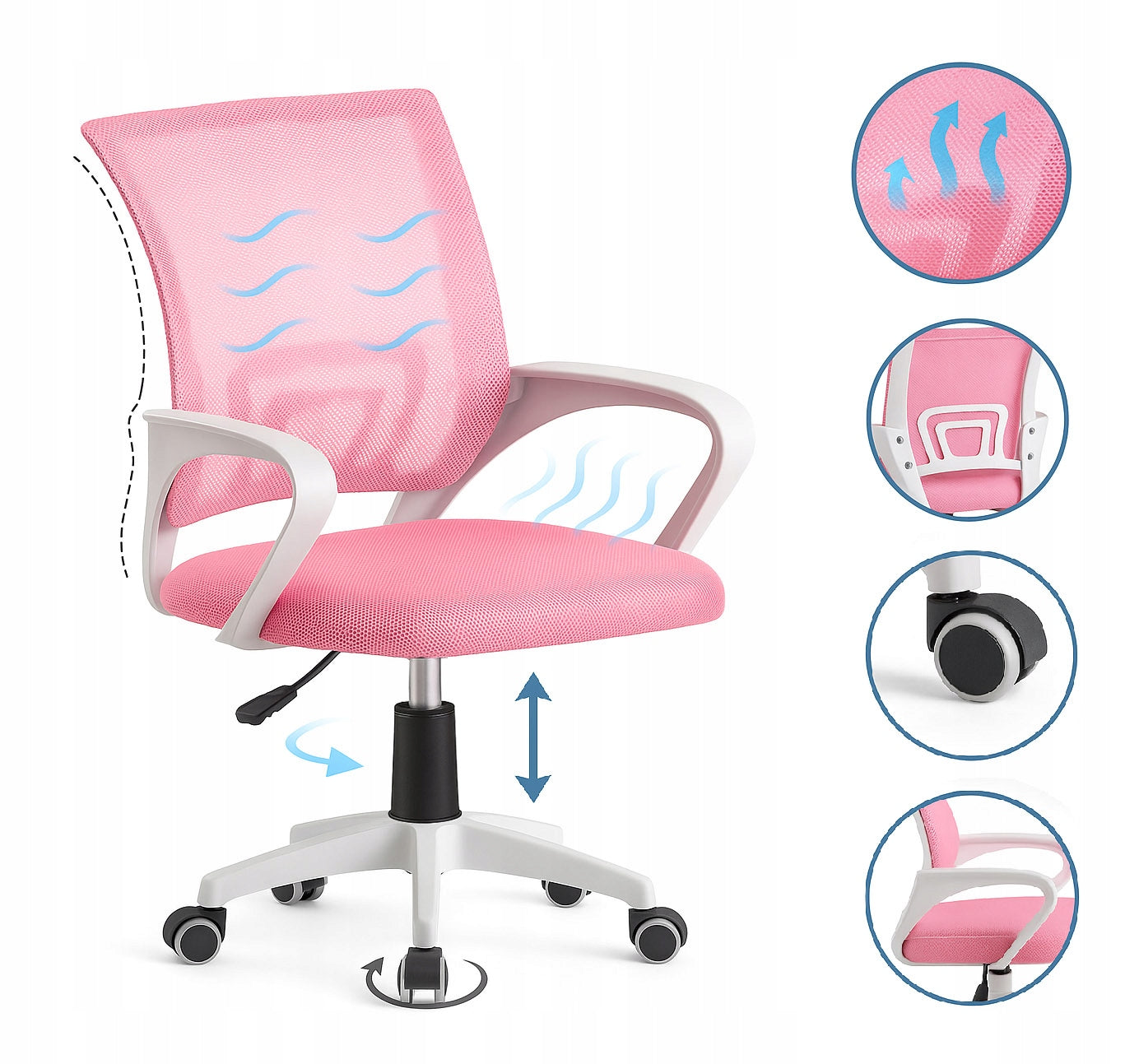 Pink Office Chair Swivel Ergonomic Mesh Chair for Girls Medical device no