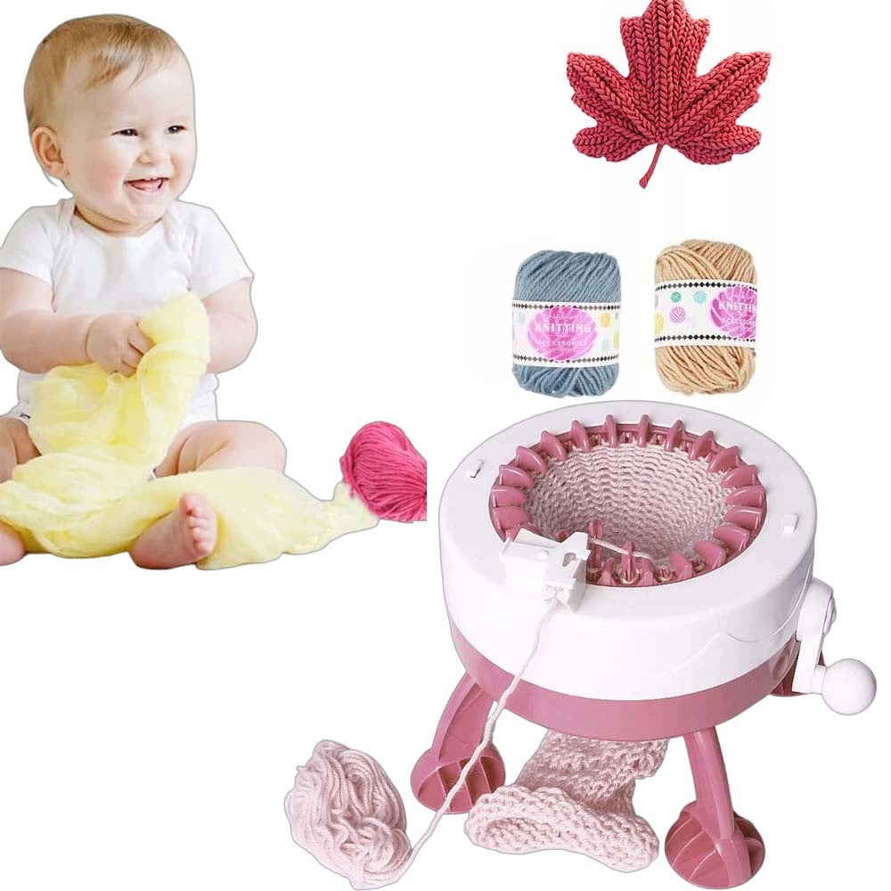 Pink Plastic Knitting Machine With Yarn For Knitting At Home