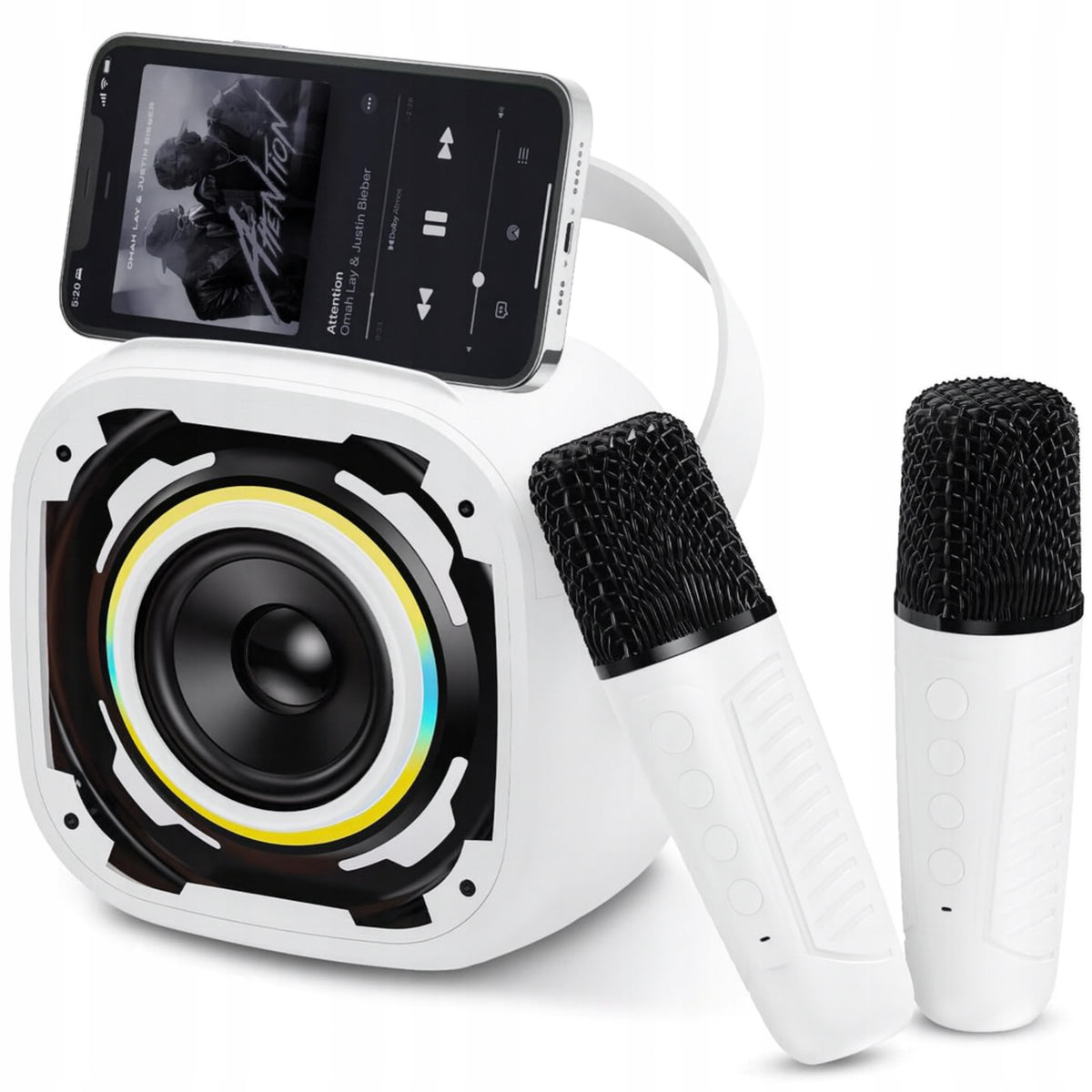 Pink Wireless Bluetooth RGB LED Karaoke Kit + 2 Microphones Manufacturer code Zestaw do karaoke różowy V11 TF022