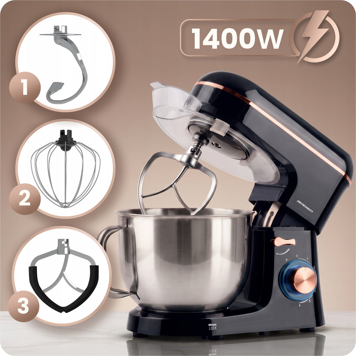 Planetary Food Processor Mixer 1400W Stainless Steel Black LARGE BOWL 6L Manufacturer code 5903890631178