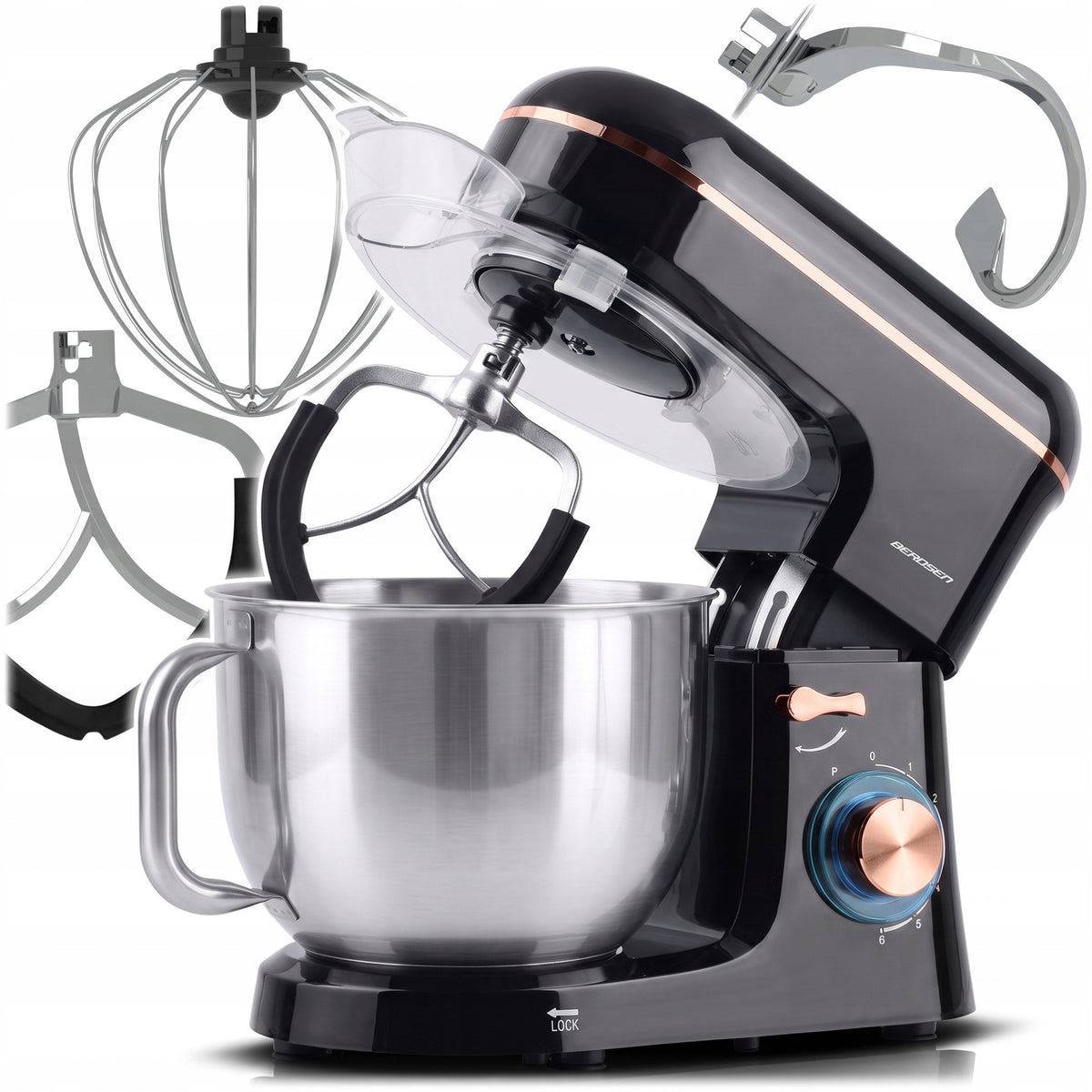 Planetary Food Processor Mixer 1400W Stainless Steel Black LARGE BOWL 6L