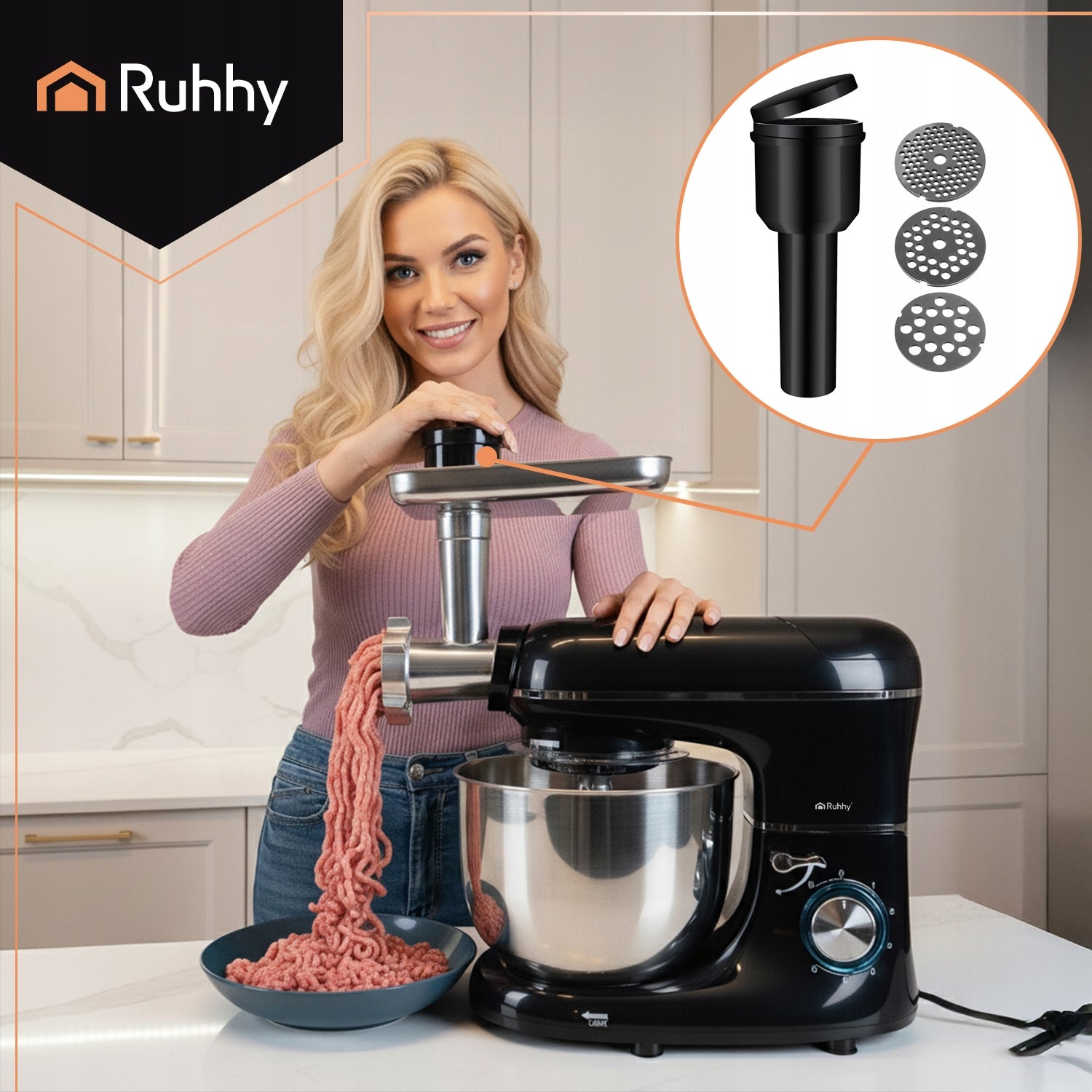 Planetary Food Processor Multifunctional with Bowl 6,2 L Blender Machine 3in1 Dominant color black