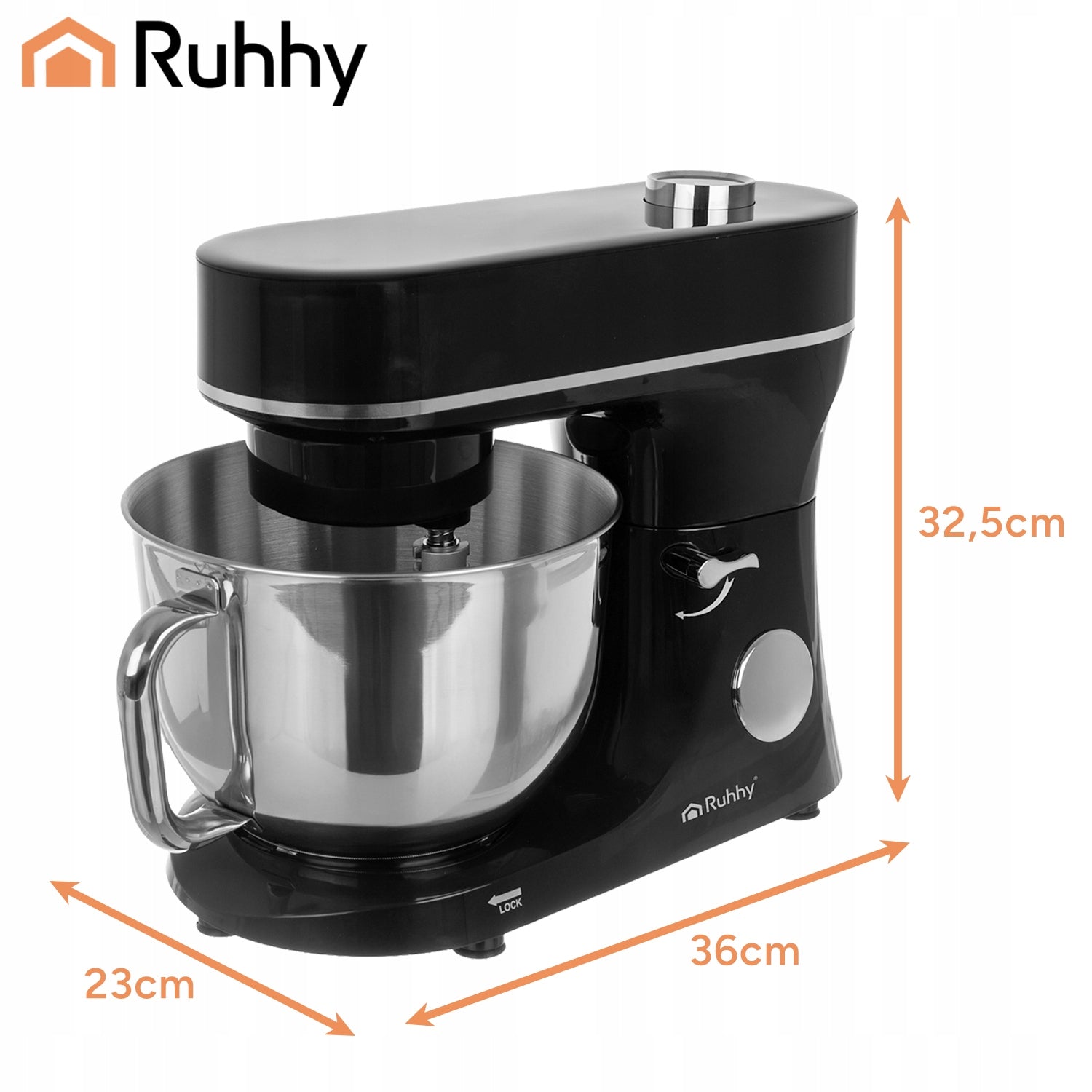 Planetary Food Processor with Heated Bowl 5,7L Ruhhy Mixer for Cake Dominant color black