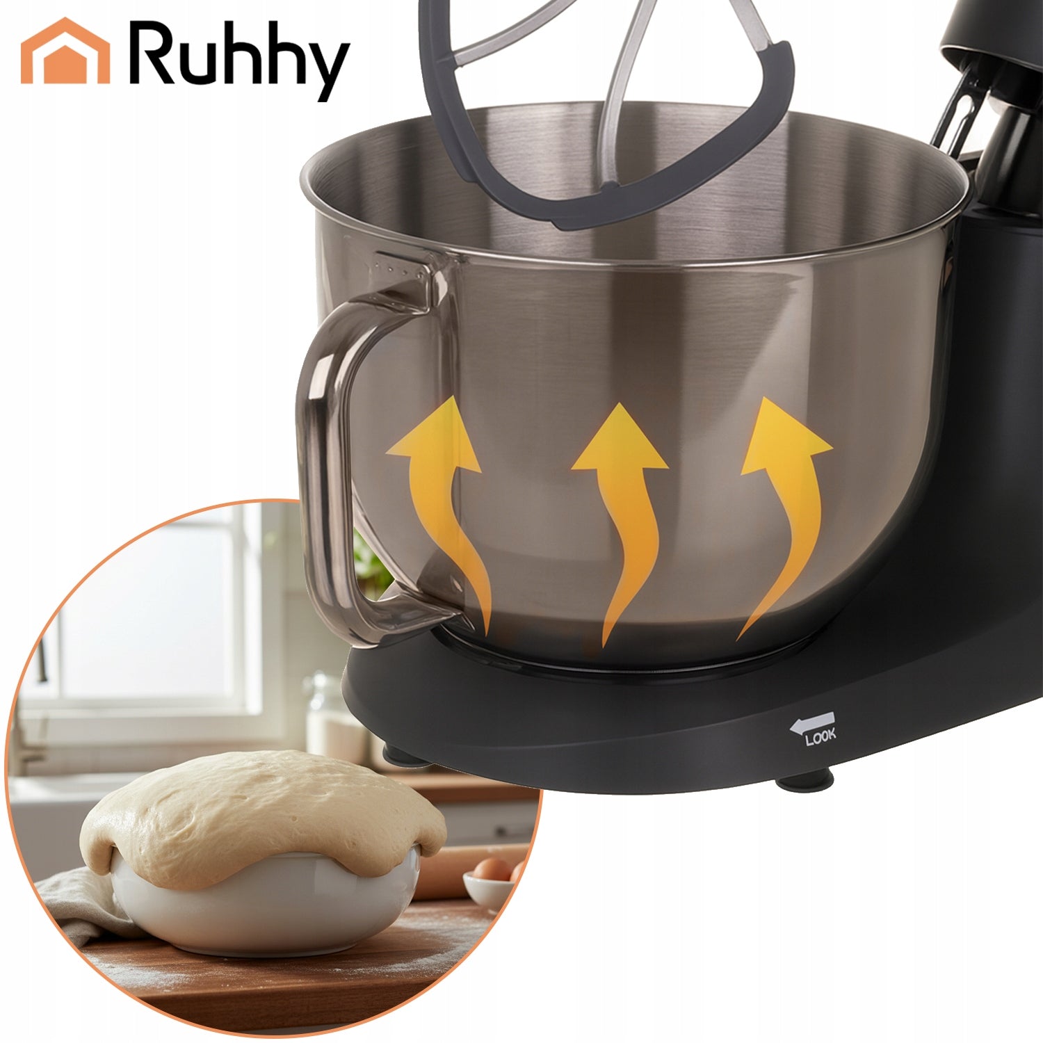 Planetary Kitchen Robot with Heated Bowl 5,7L Ruhhy Large Multifunctional Model Robot Planetarny z Podgrzewną Misą