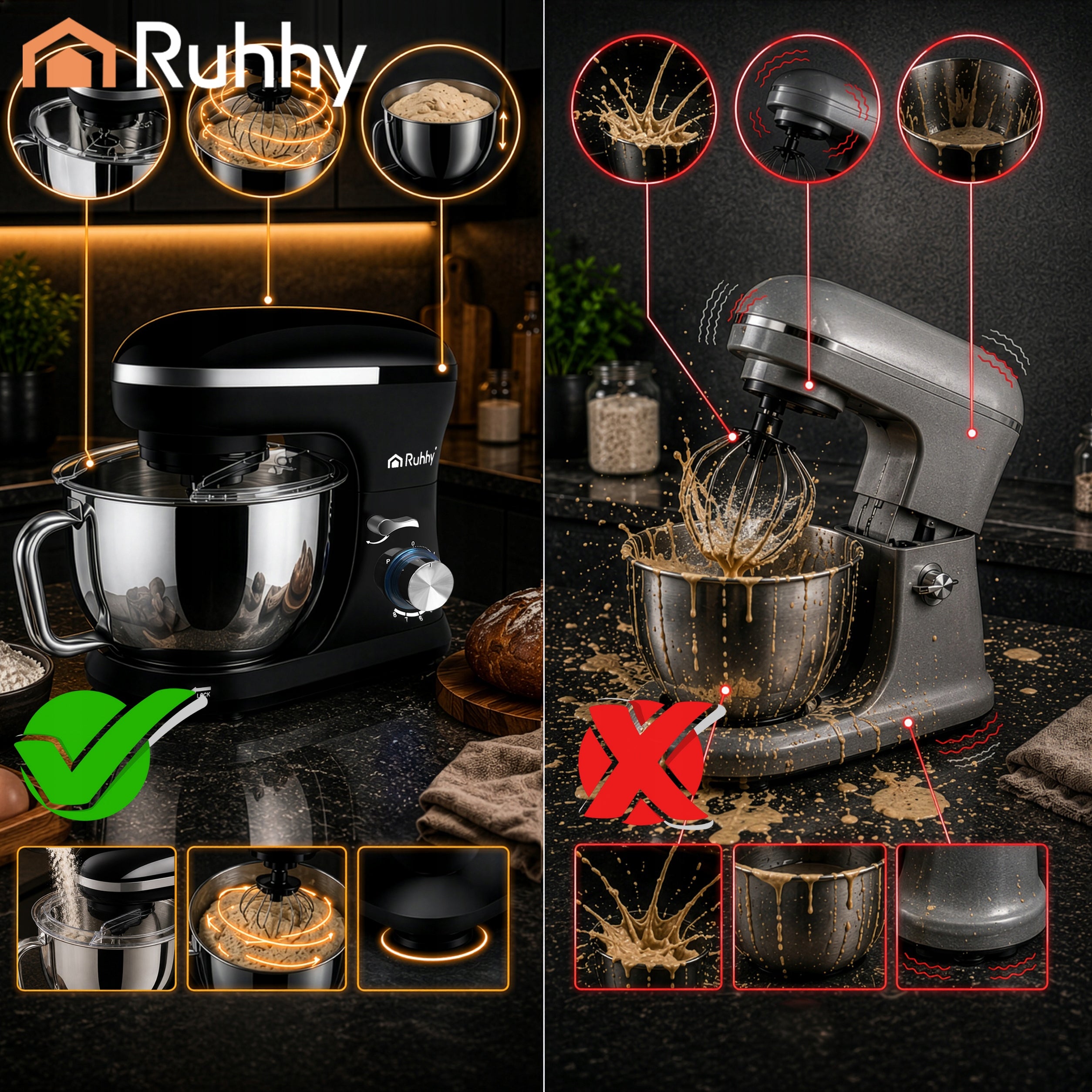 Planetary Robot Kitchen Mixer Multifunctional with Large Bowl 4,5L 9in1 Powerful Dominant color black
