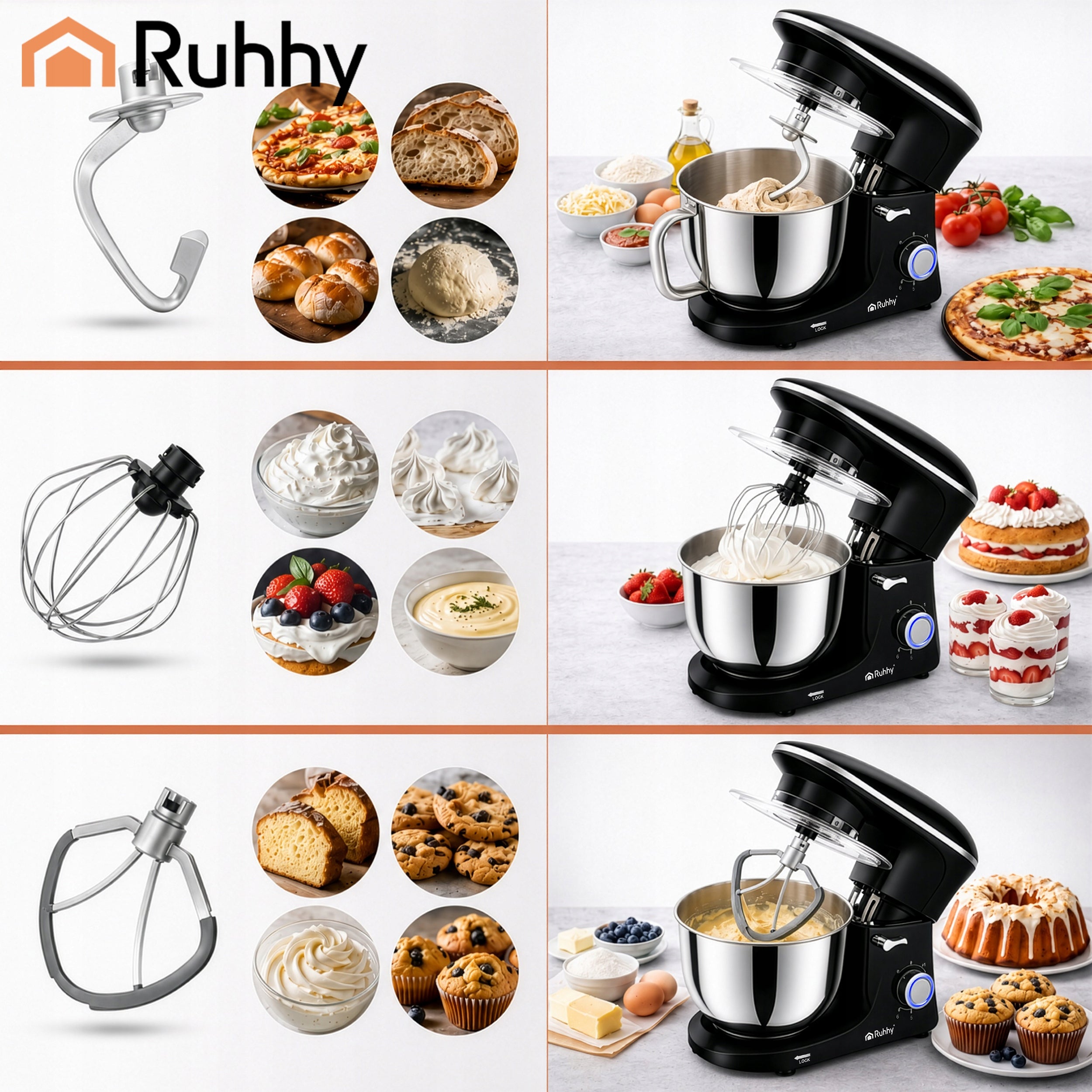Planetary Robot Kitchen Mixer Multifunctional with Large Bowl 6,2L 9in1 Powerful Model Robot Planetarny Kuchenny Mikser Wielofunkcyjny