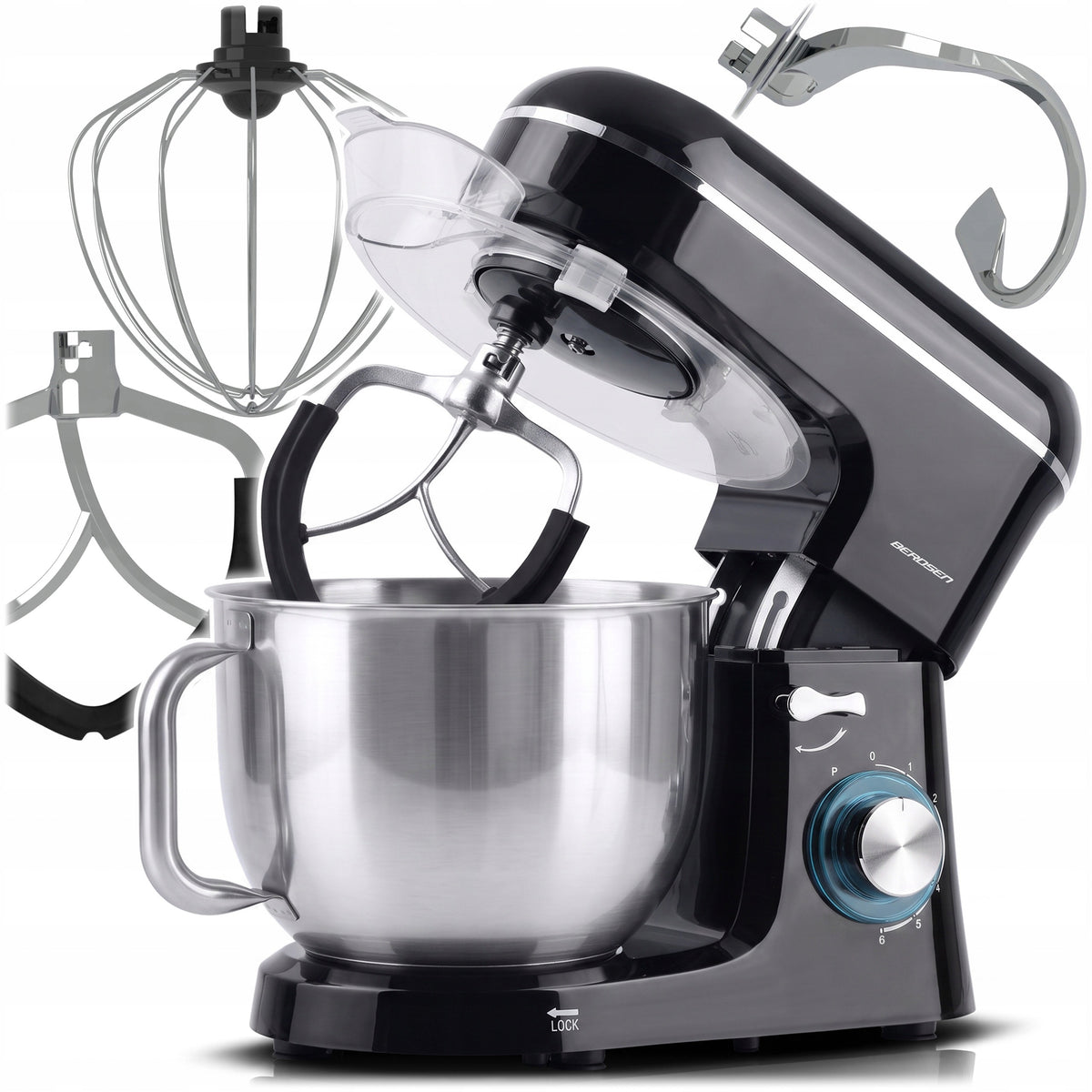 Planetary robot kitchen mixer Berdsen stainless steel 6l black 1400W
