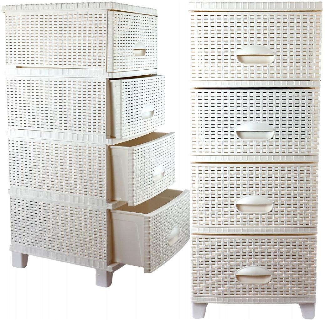 Plastic Chest of Drawers RATTAN White 4 Drawers Easy Assembly For Bathroom Room