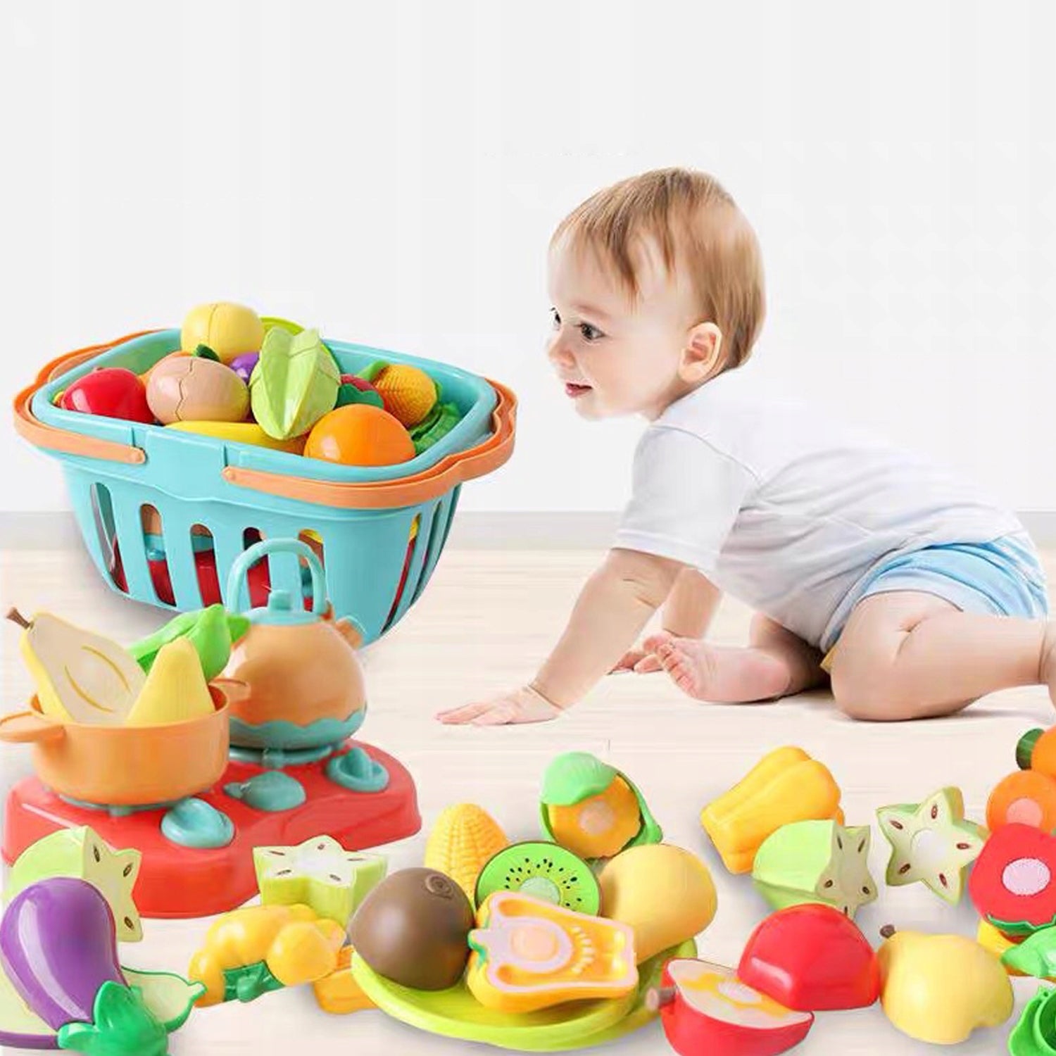 Plastic Vegetables Fruit for Slicing with Velcro Set Board for Dz cai Dominant color red