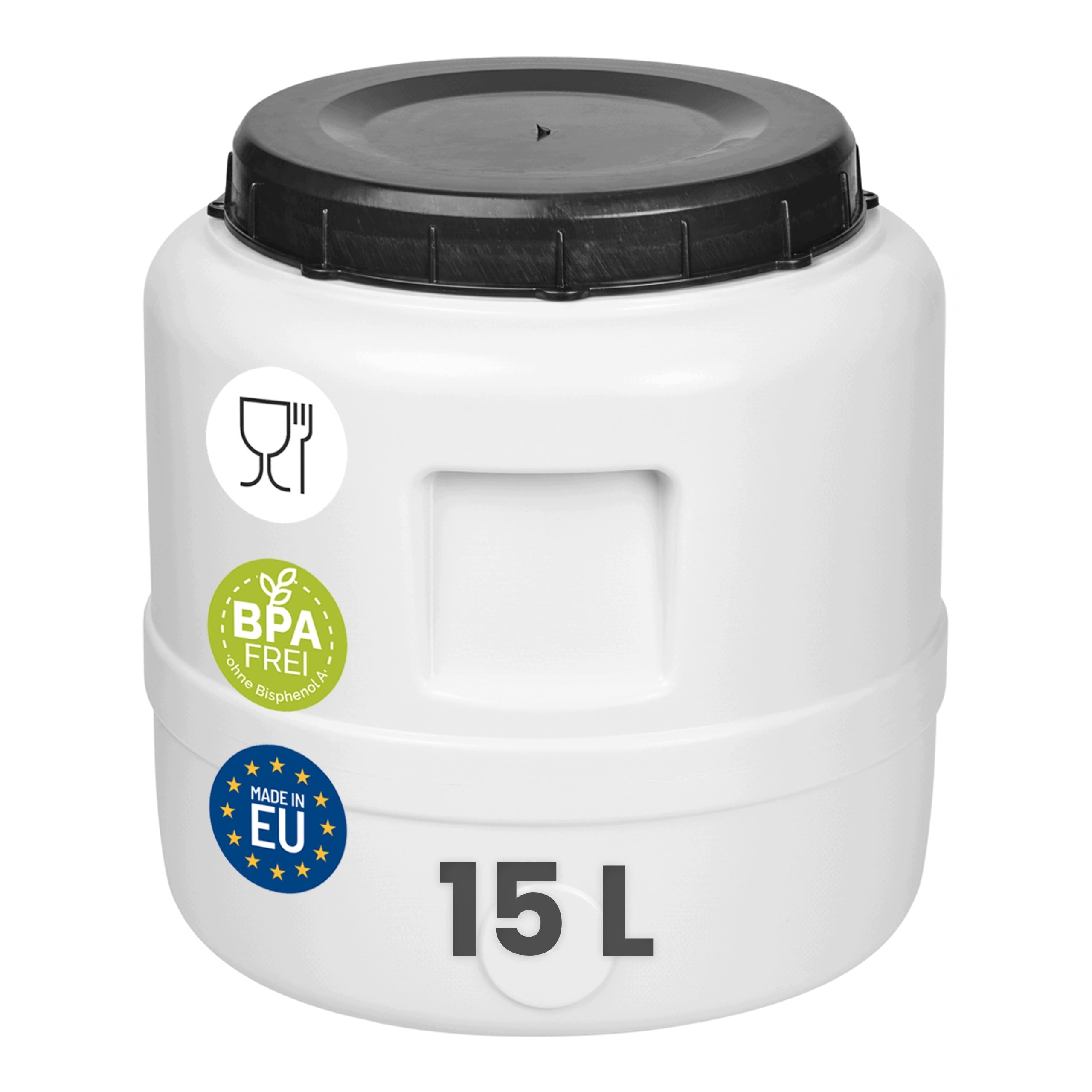 Plastic barrel 15L for food for pickling screw HDPE Garronda white