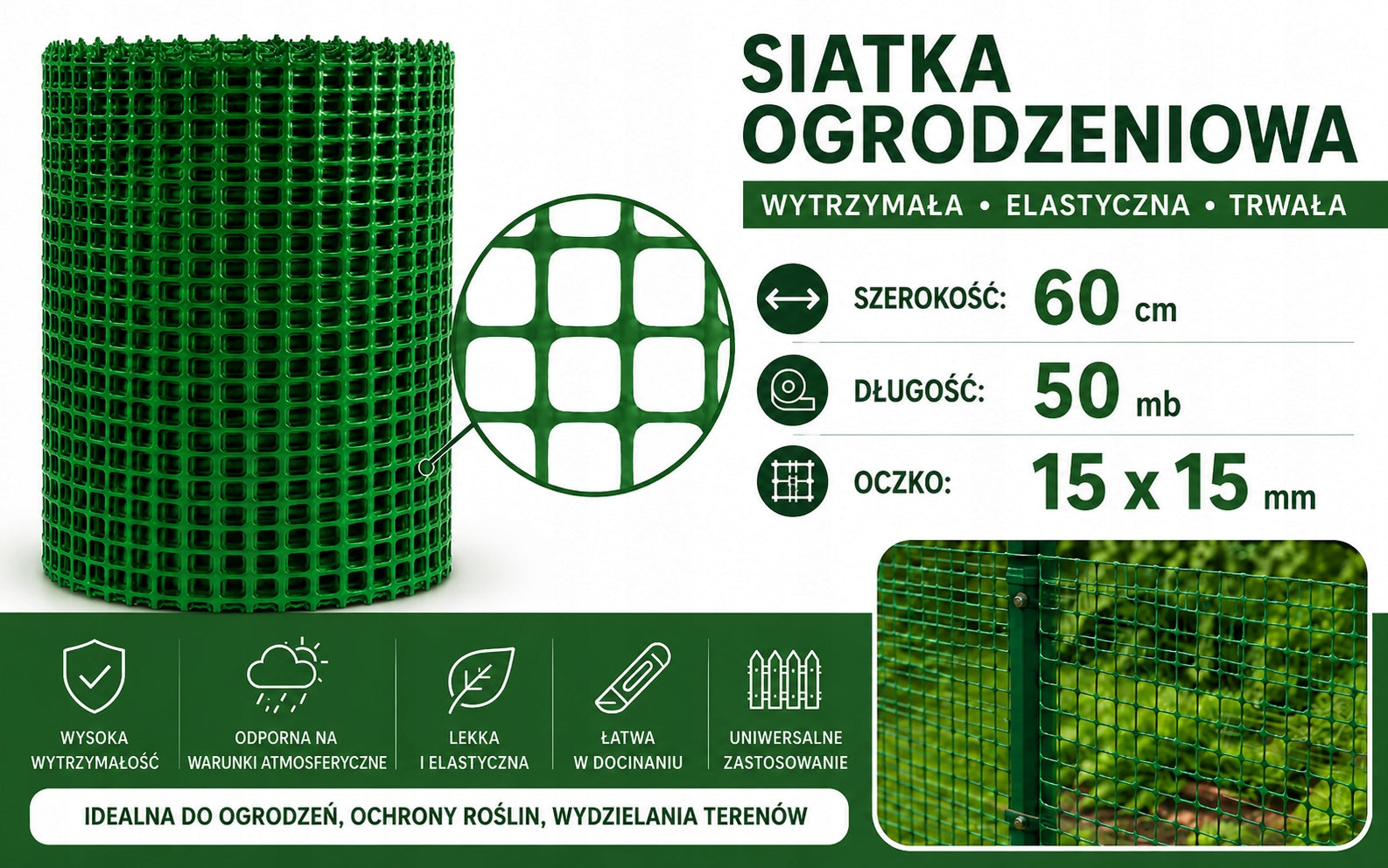 Plastic discount net GREEN 60cmx50m strong garden net 0,6x50m Manufacturer Marma