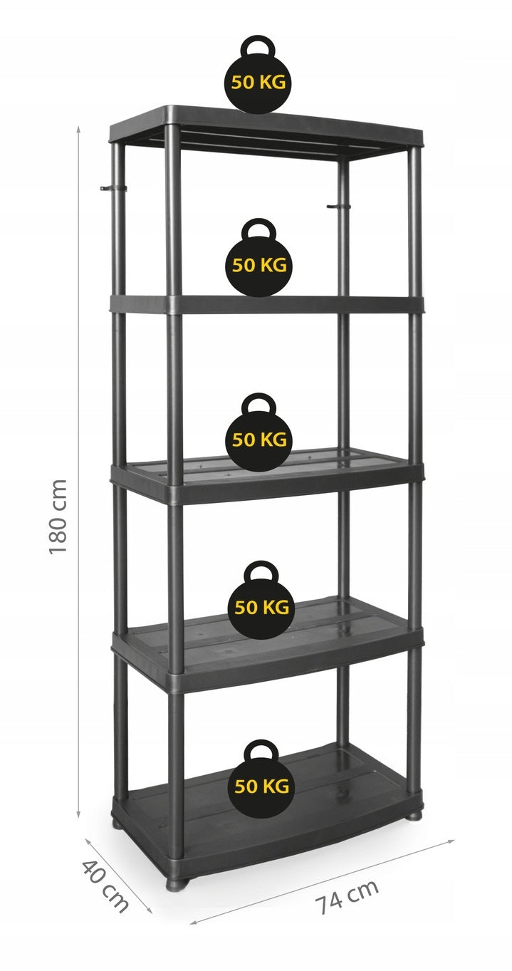 Plastic storage rack 5 shelves for basement garage REINFORCED 250 kg Packaging status original