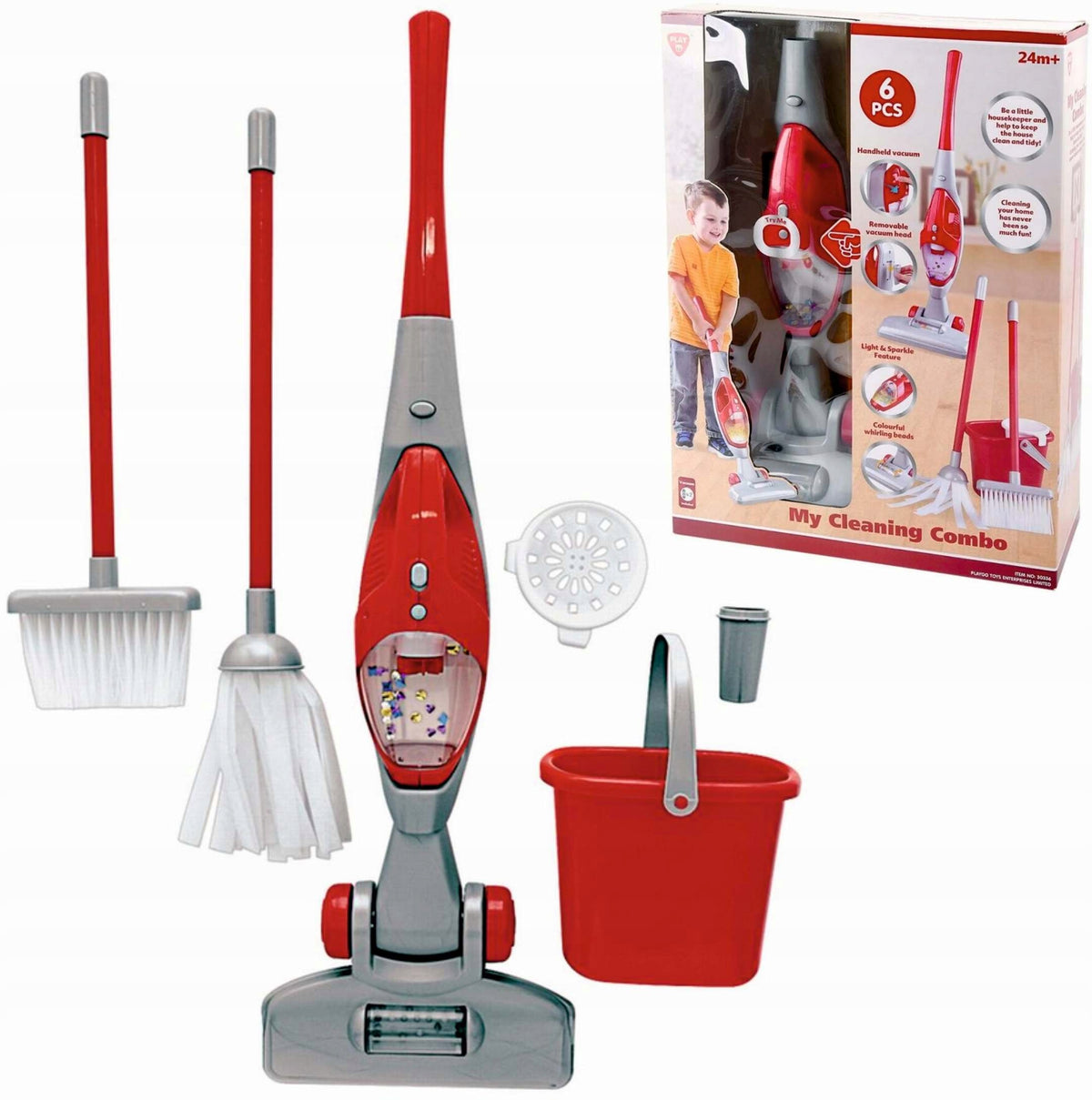 Playgo LARGE Cleaning Kit with BATTERY Operated Vacuum Cleaner 6 Elements 2+