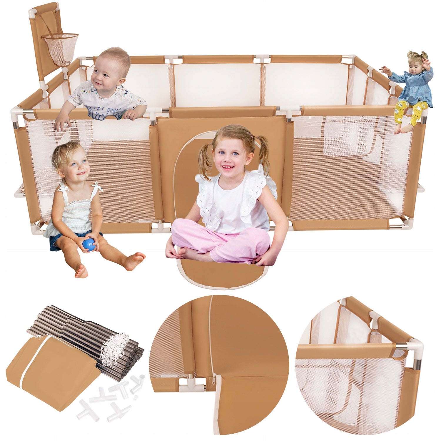 Playpen Children's Playground Basket Goals Square Toys BO-100X beige without balls Brand Selonis