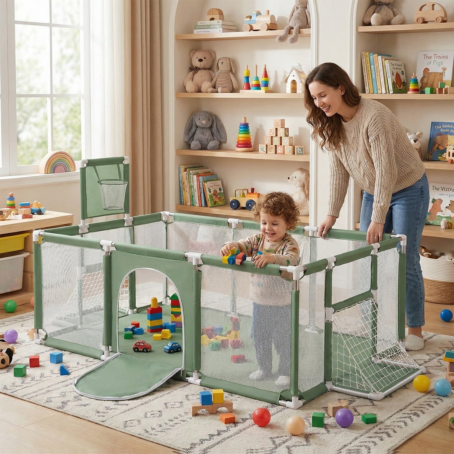 Playpen Children's Playground Basket Goals Square Toys BO-100X green without balls