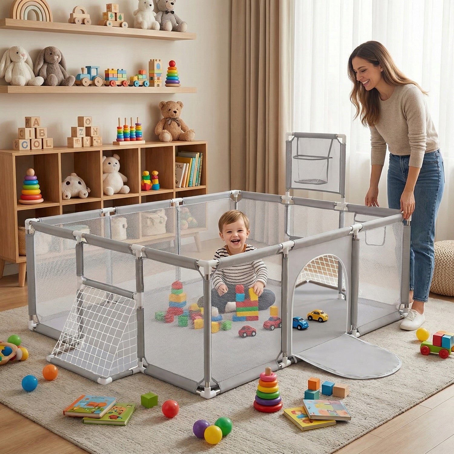 Playpen Children's Playground Basket Goals Square Toys BO-100X grey without balls