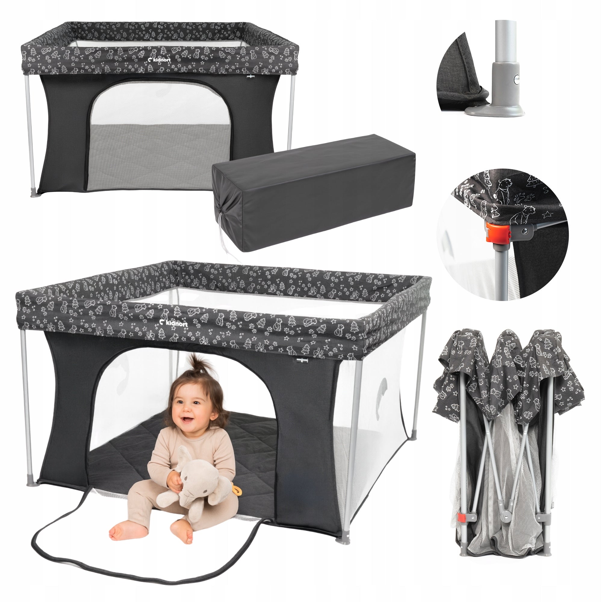 Playpen for children 126 x126 cm Snøen dark grey dry pool