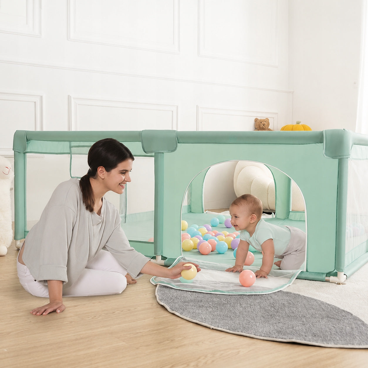 Playpen for children 160x200 cm XXL with basket and balls safe