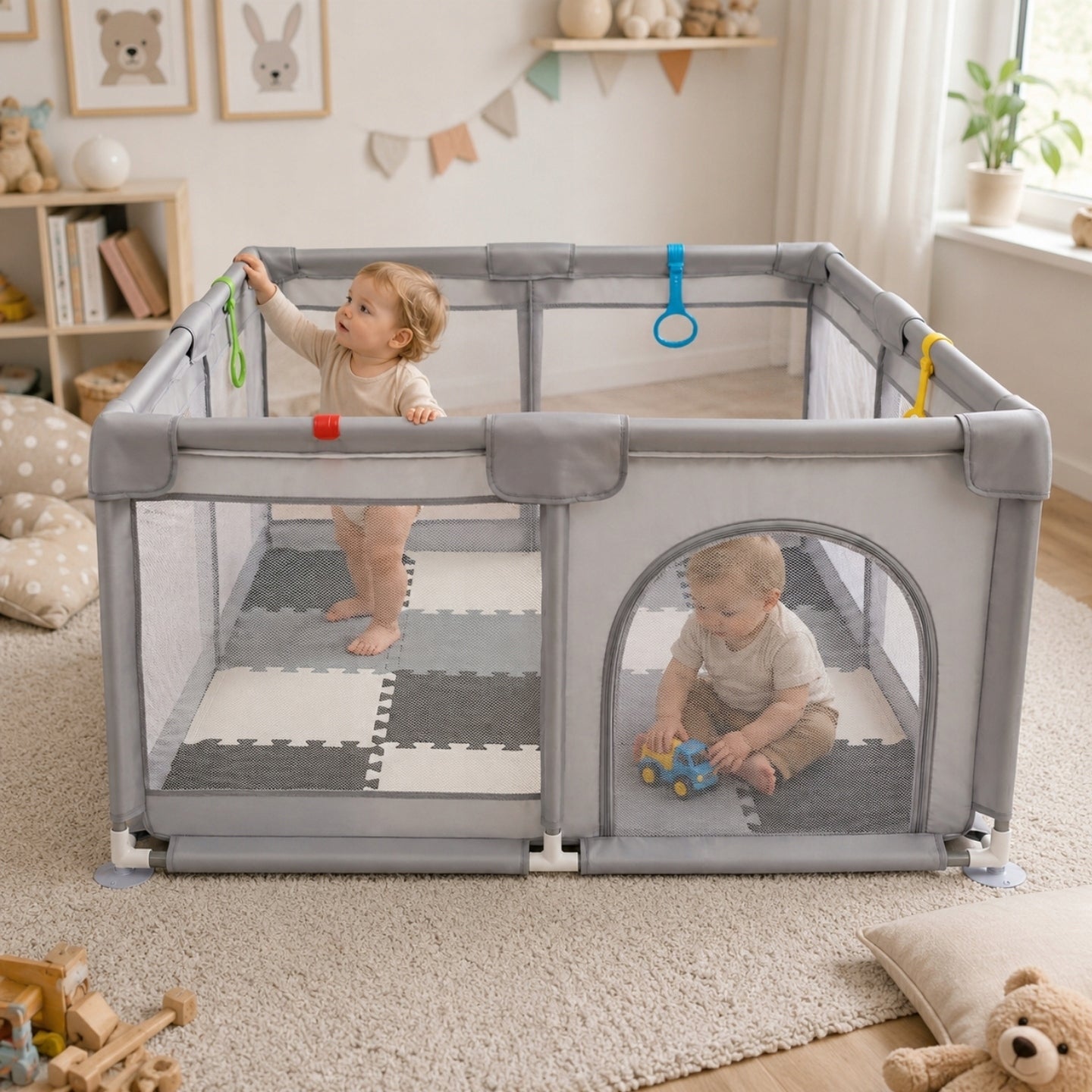 Playpen for children Dry pool, square toys 130x130 cm bag cover handles Packaging status original
