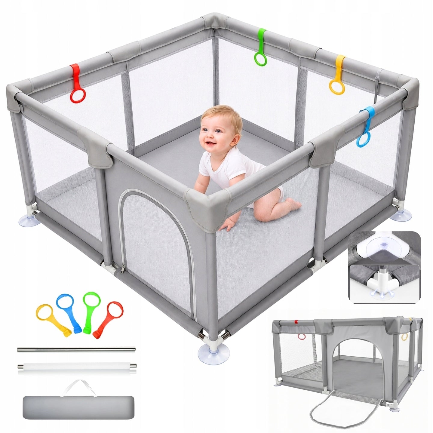 Playpen for children Dry pool, square toys 130x130 cm bag cover handles