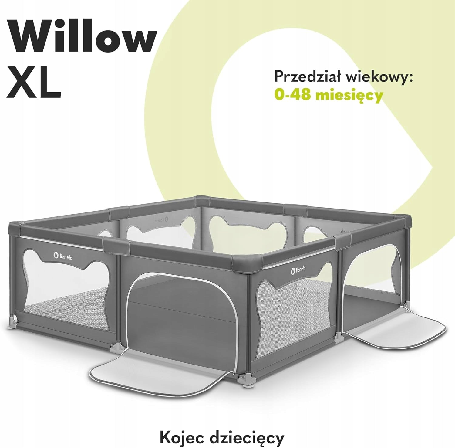 Playpen for children LIONELO Willow XL grey, 187x207x68cm Product width 187 cm