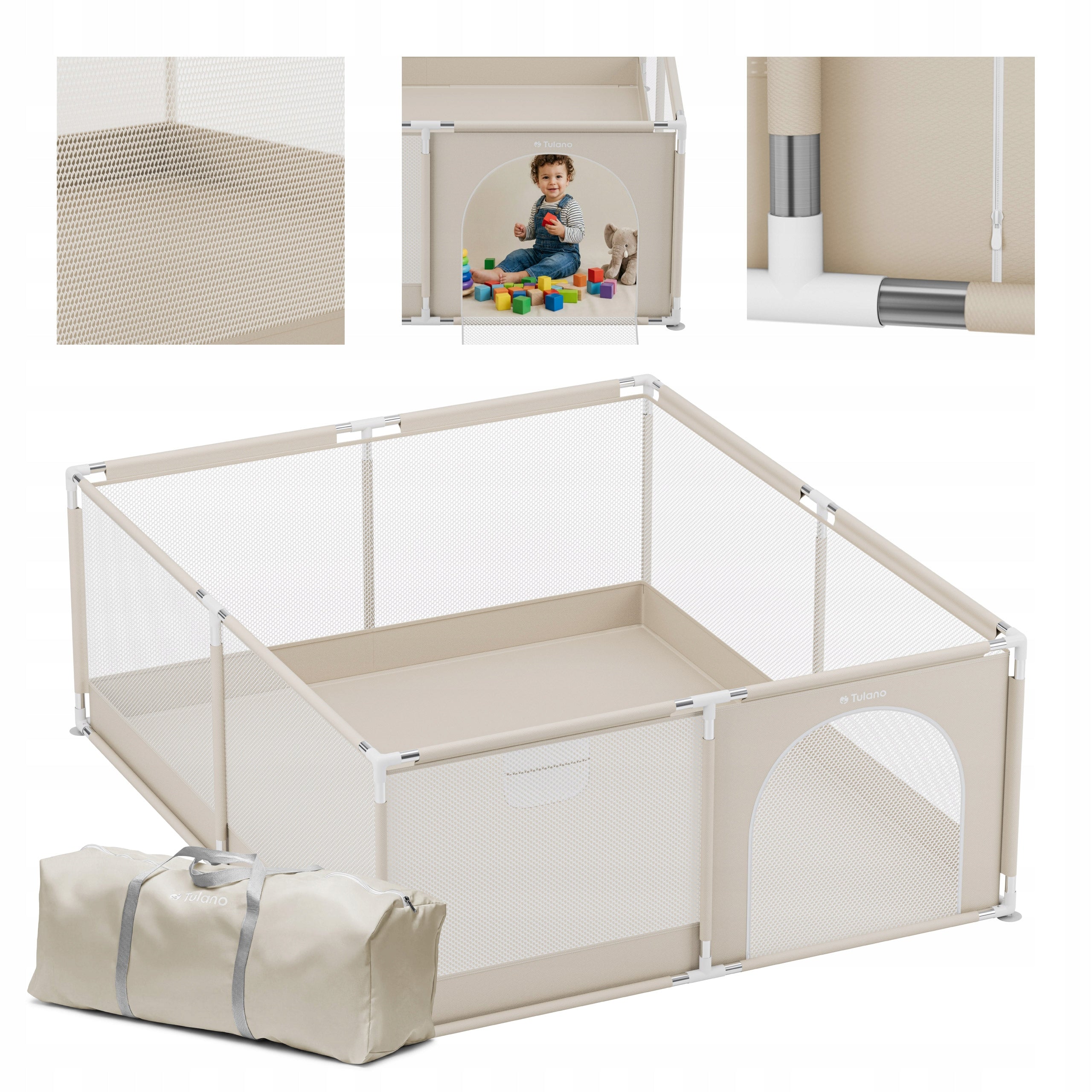 Playpen for children TULANO beige folding dry pool square toys 150x180 cm