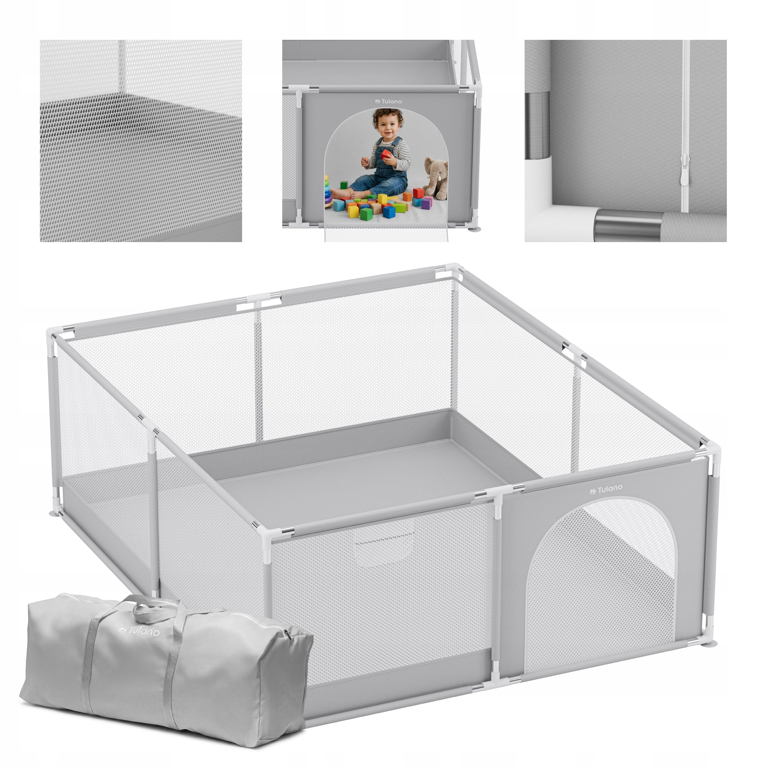 Playpen for children TULANO dry pool for children square toys grey 150x180