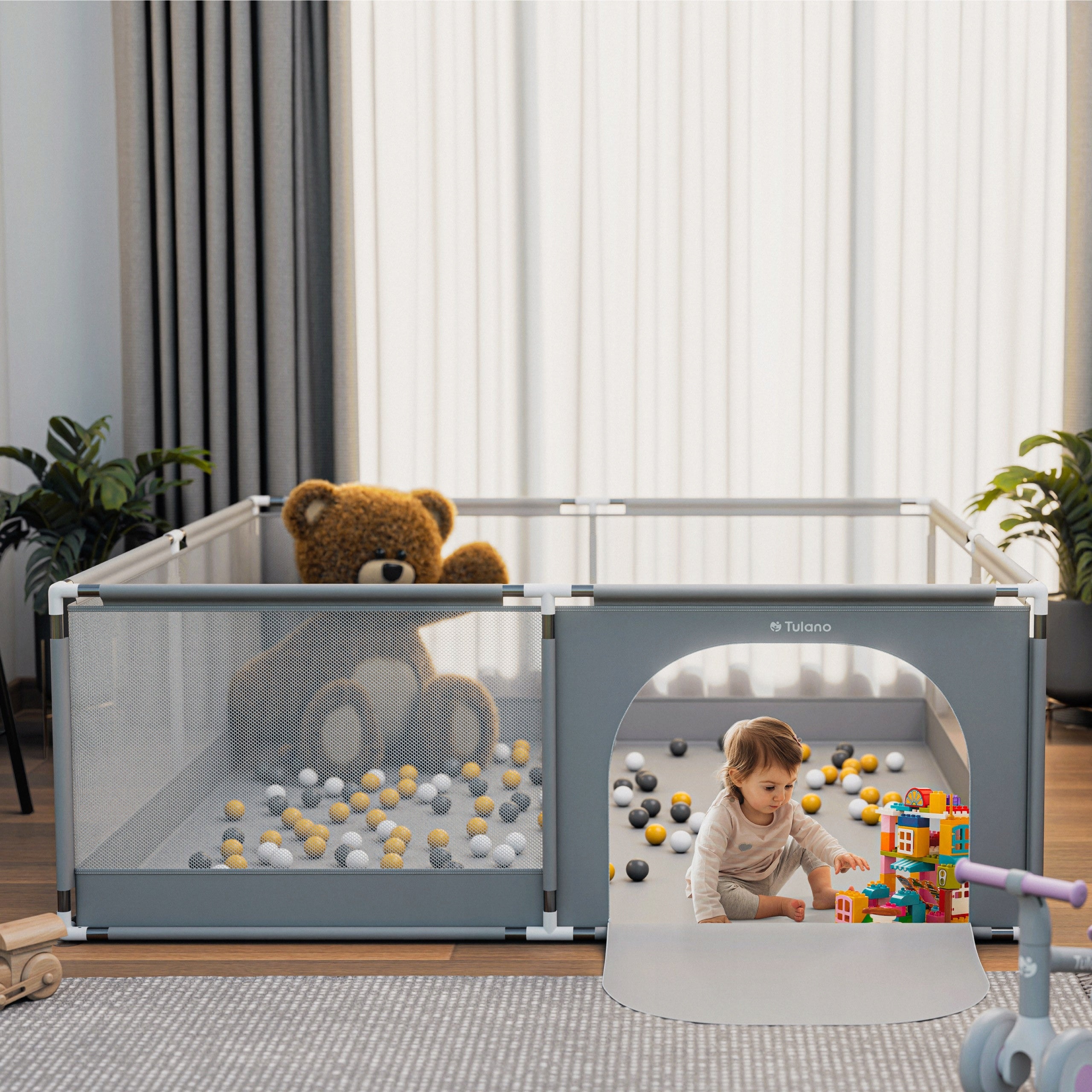 Playpen for children TULANO dry pool for children square toys grey 180x200 Packaging status original