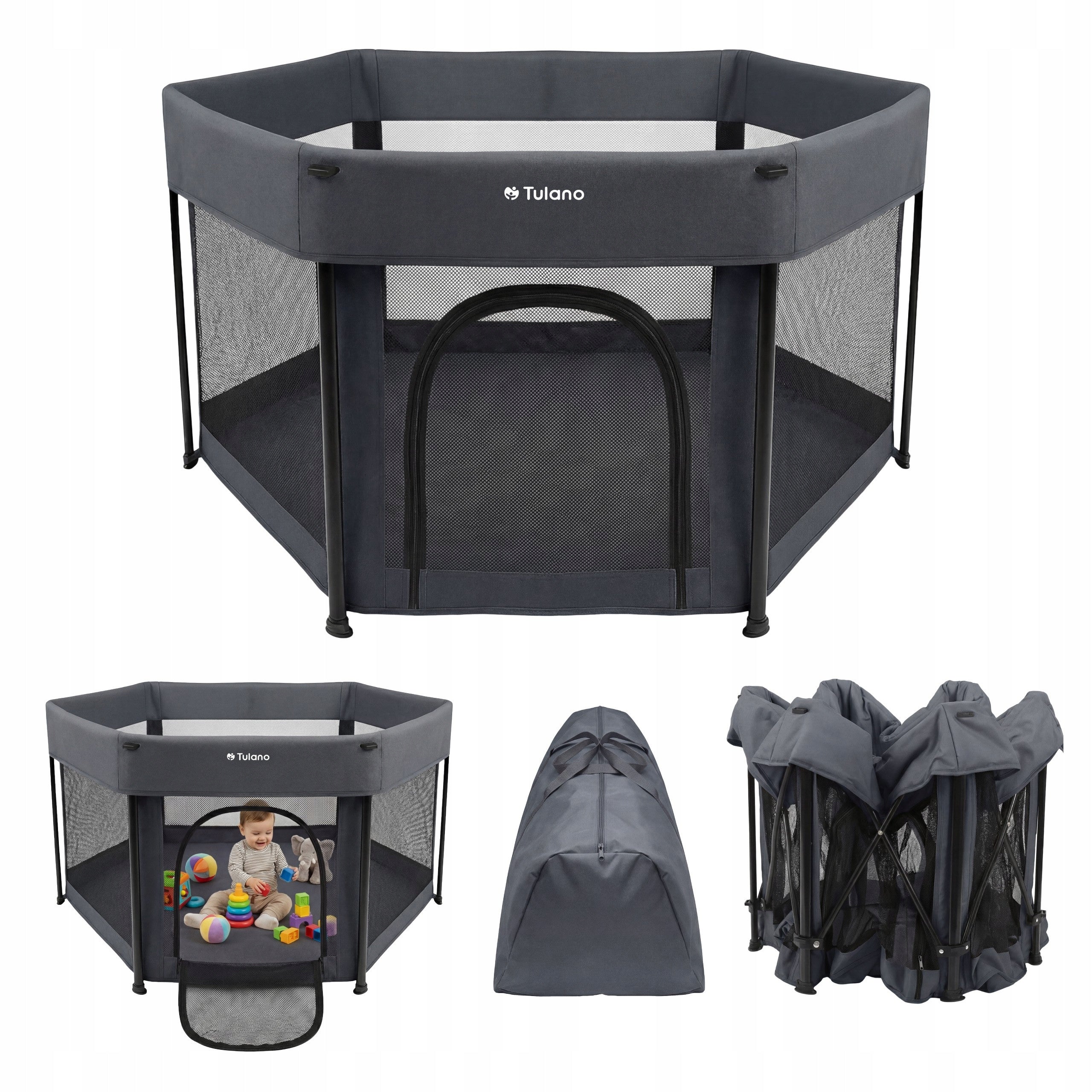 Playpen for children TULANO graphite folding dry pool square toys 125x125