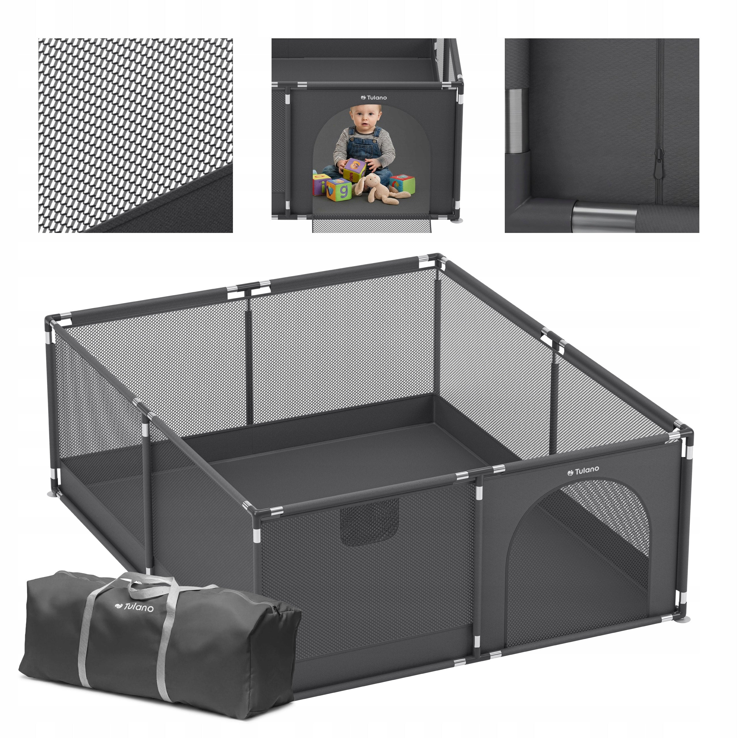 Playpen for children TULANO graphite folding dry pool square toys 150x180 cm