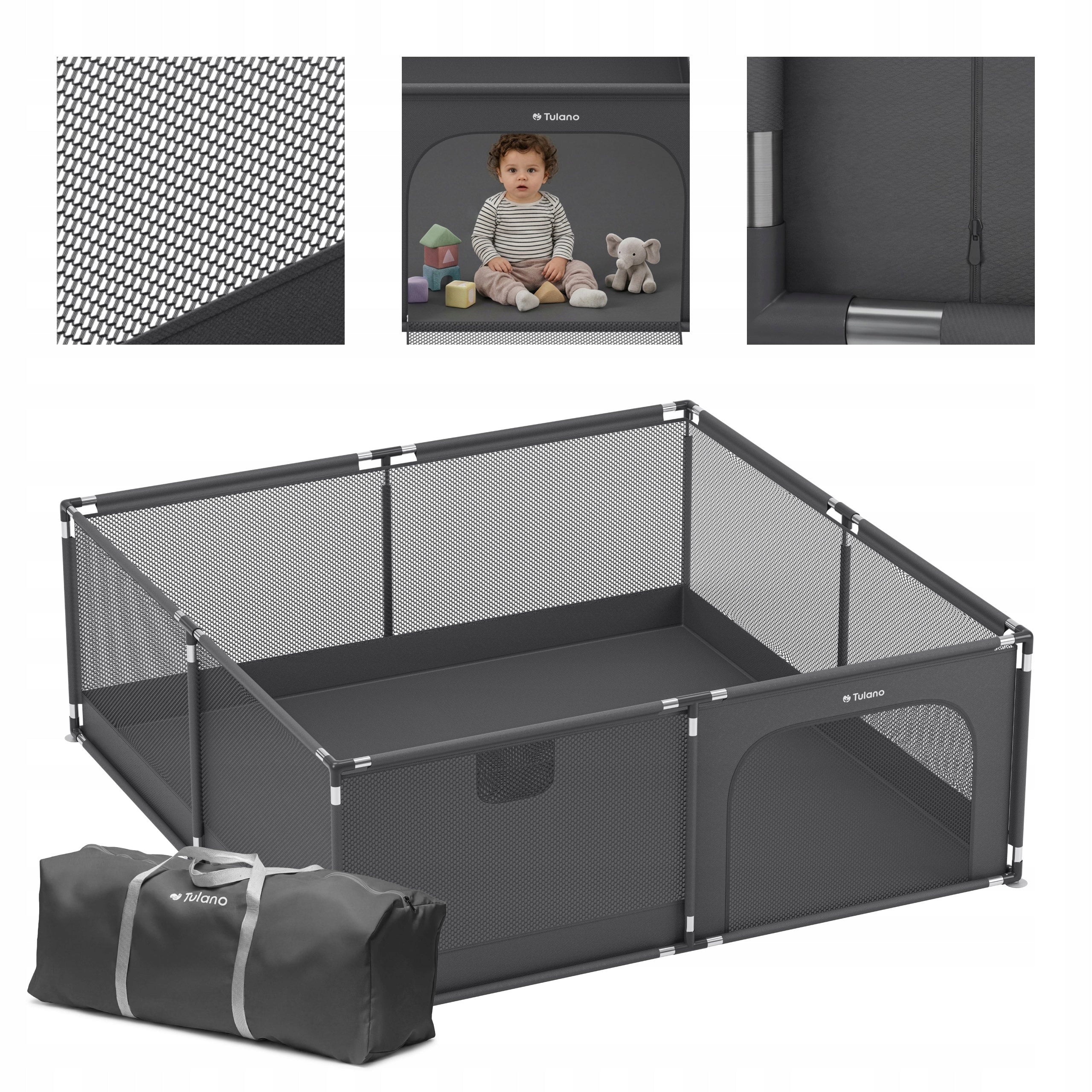 Playpen for children TULANO graphite folding dry pool square toys 180x200cm