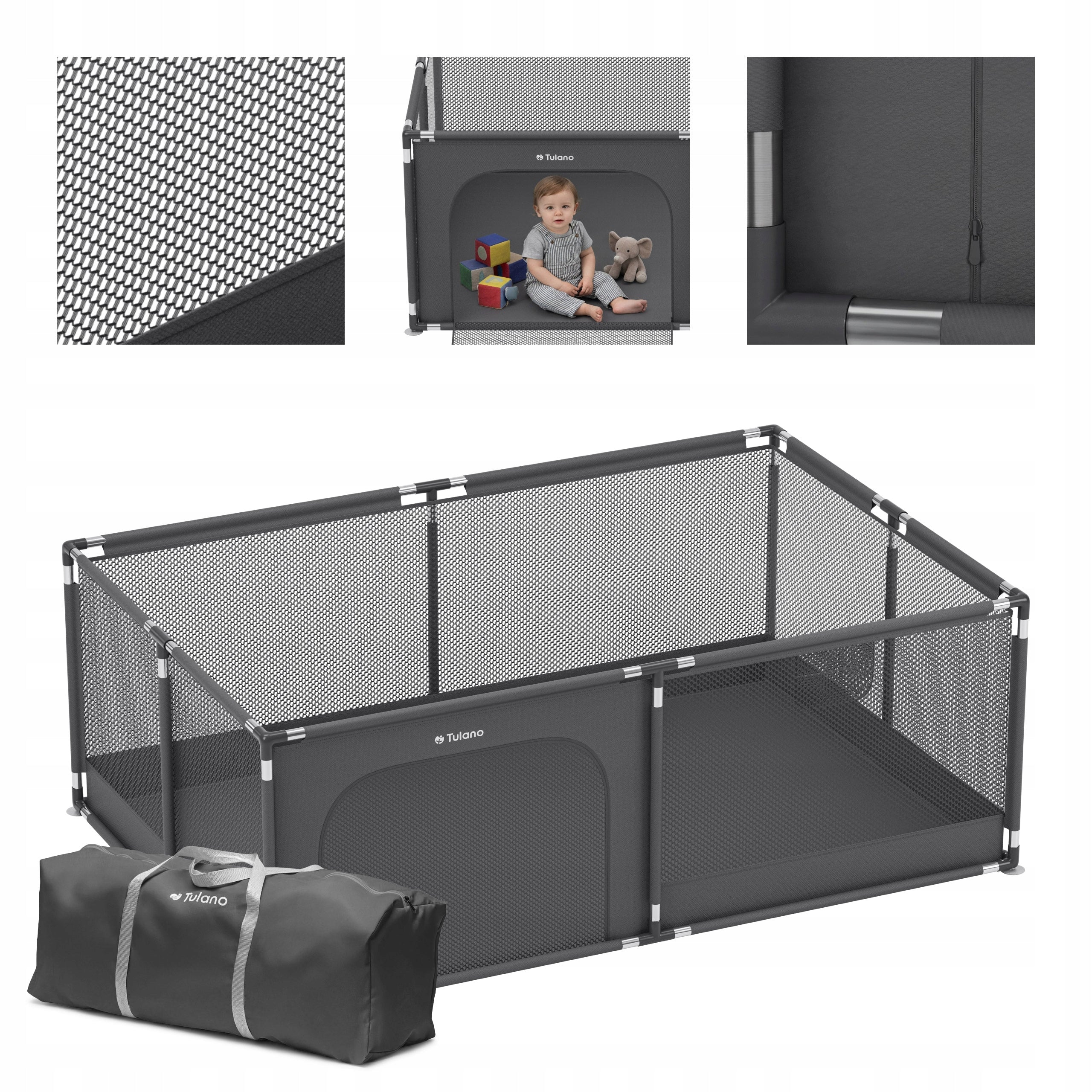 Playpen for children TULANO grey folding dry pool square toys 180x120 cm