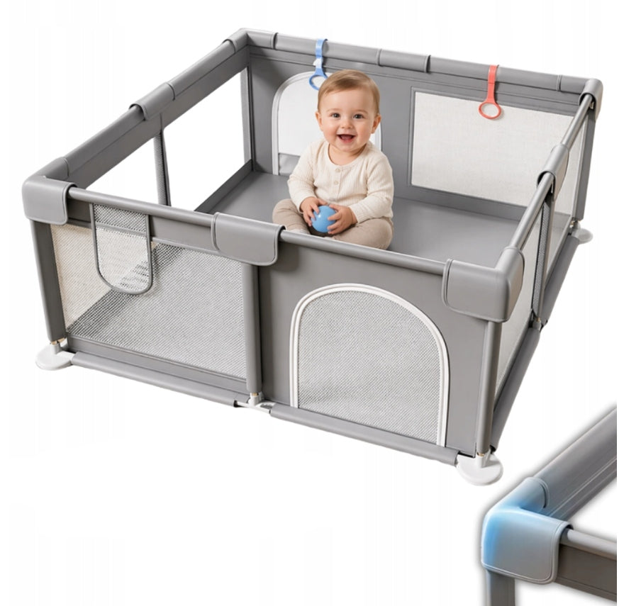 Playpen for children grey dry pool safe square toys children 150x200 cm