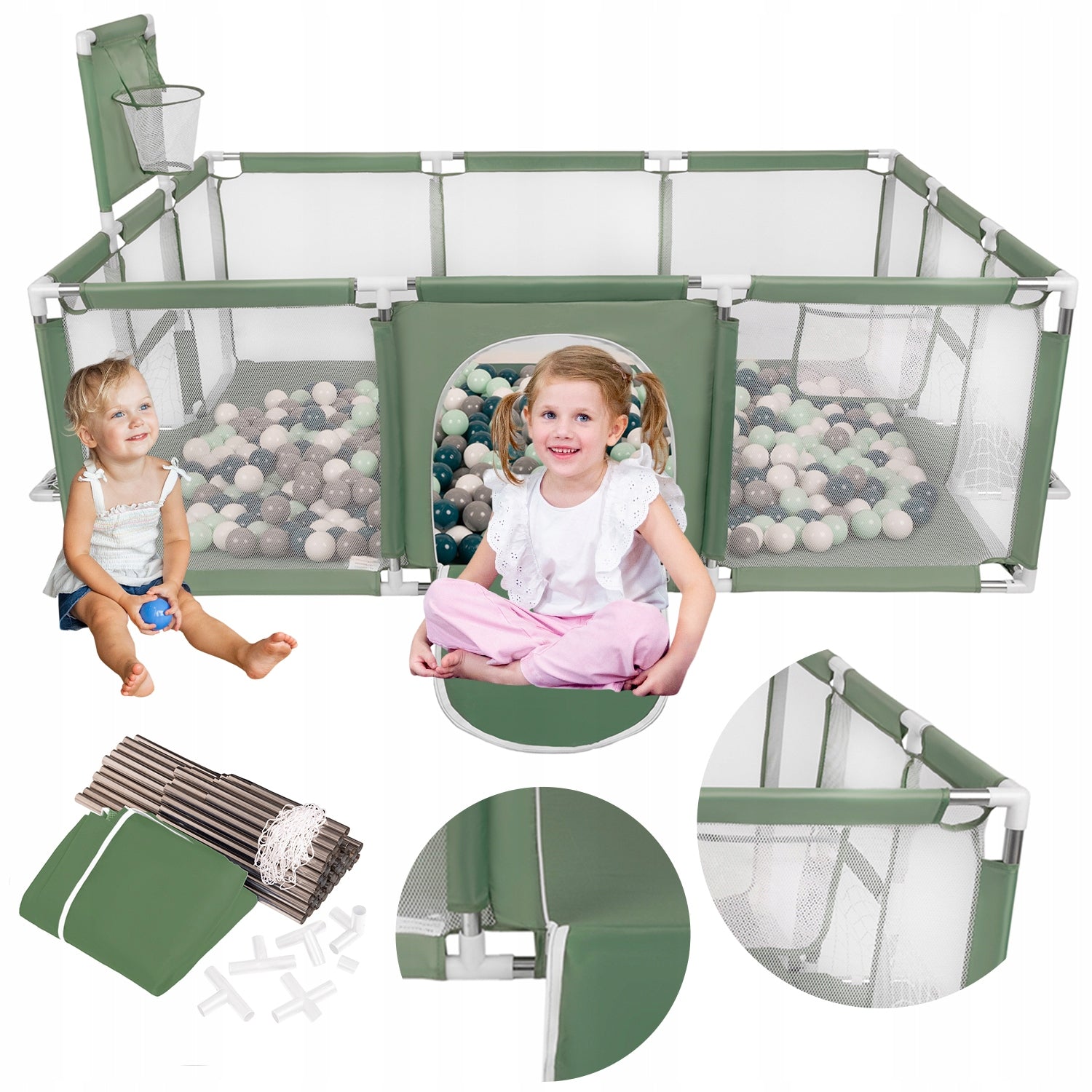 Playpen green Children's pitch Basket Goals 100 balls Selonis BO-100X