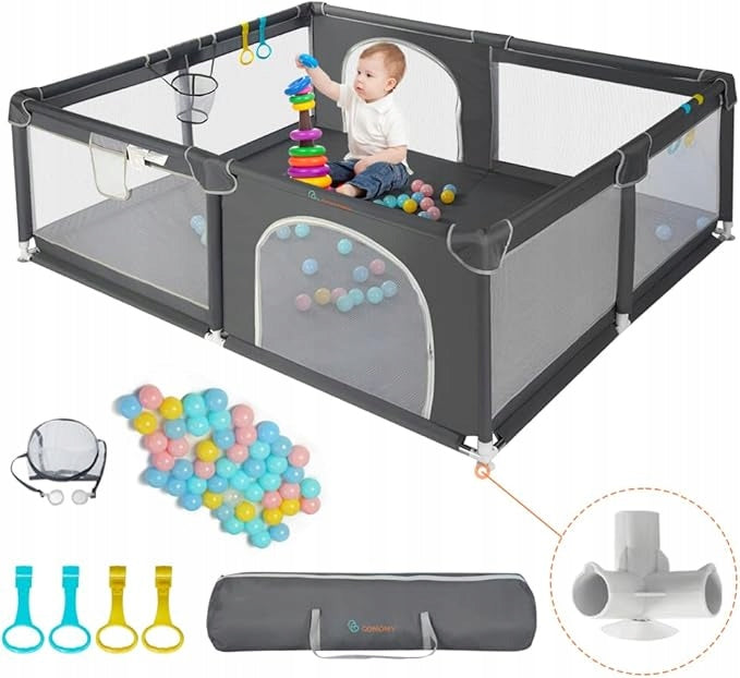 Playpen with accessories COMOMY 180x200x66 cm grey