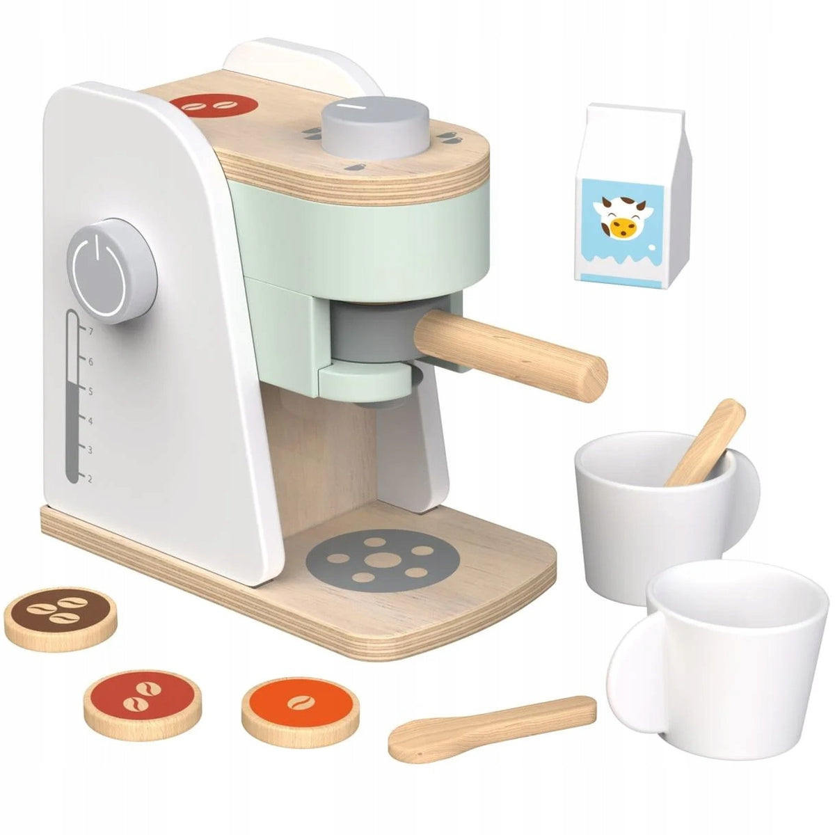 Playtive wooden coffee maker for kids to play with + accessories