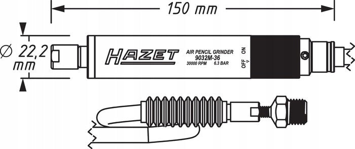 Pneumatic finger grinder 3mm and 6mm strong HAZET 9032M-36 Brand Hazet