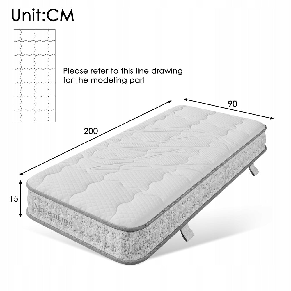 Pocket mattress 7 zones 90x200x15cm H3 hybrid orthopedic foam Packaging status original