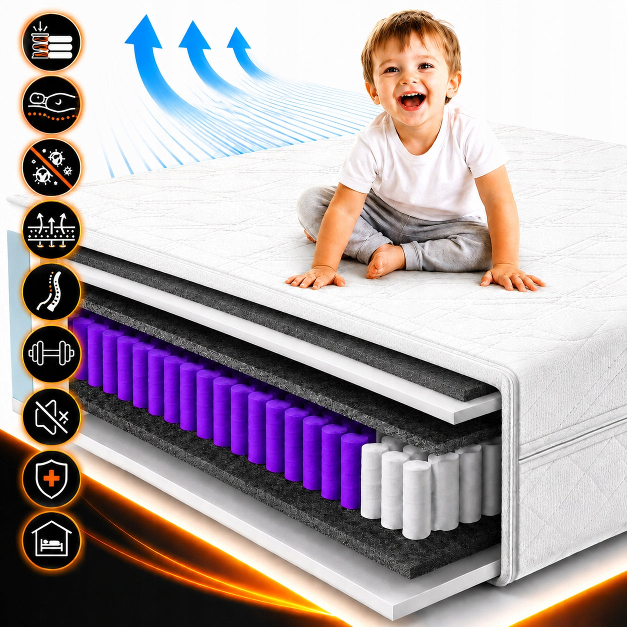 Pocket mattress 90x200 foam pocket 7 zone durable 17 cm H3 Packaging status original
