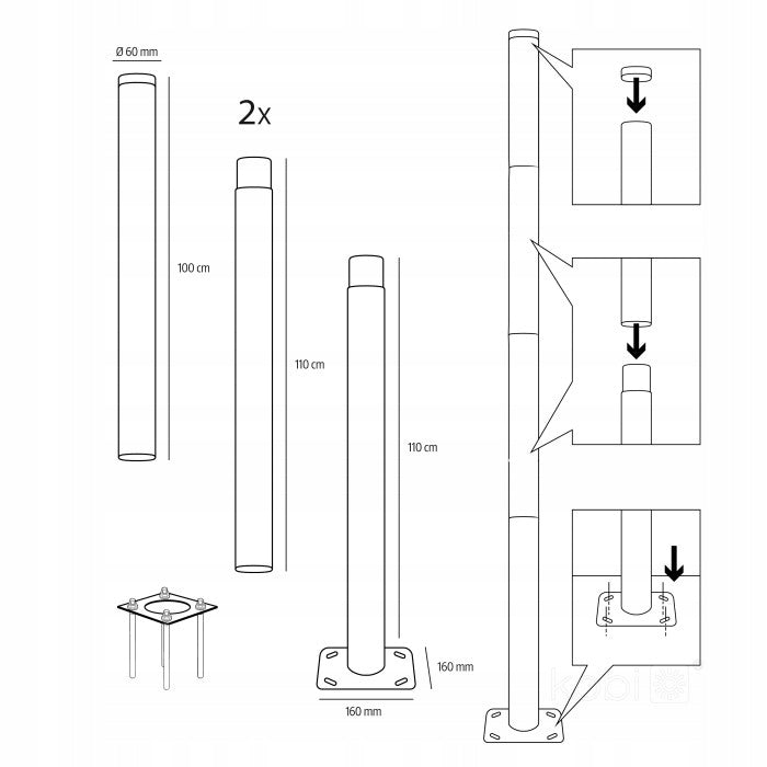 Pole Lighting Mast Folding for Lantern Street Lamps + Anchor 4m fi60 Collection BASE