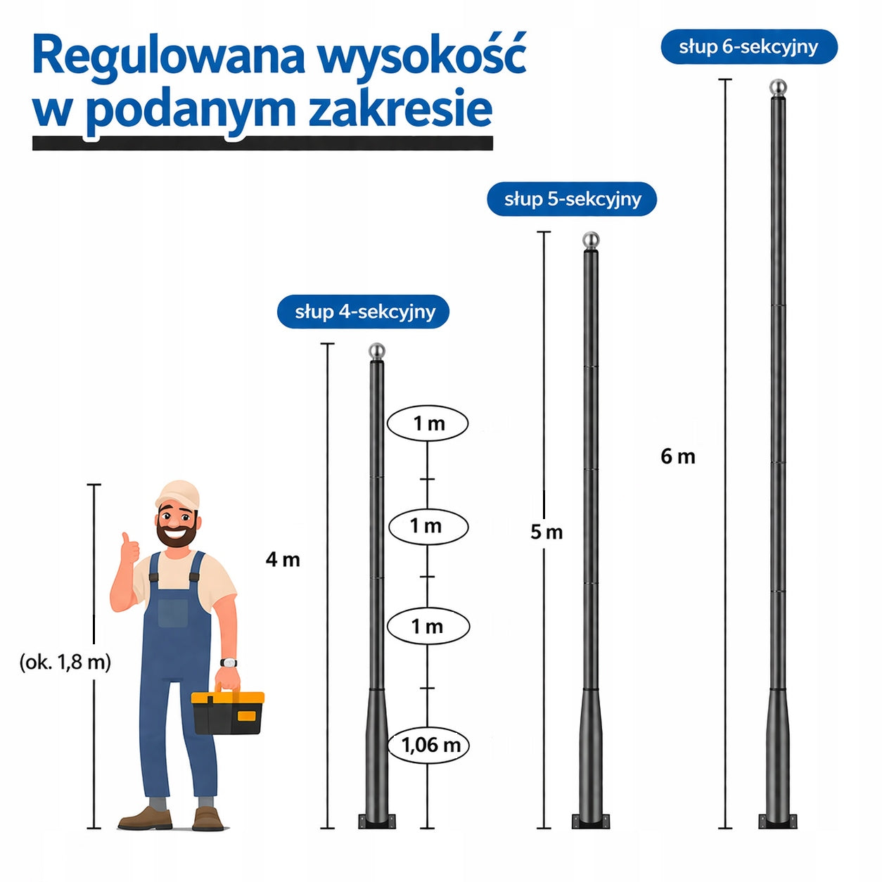 Pole Lighting mast for LED lamps - 6m segmented NTE.Solar-LP6M Packaging status original